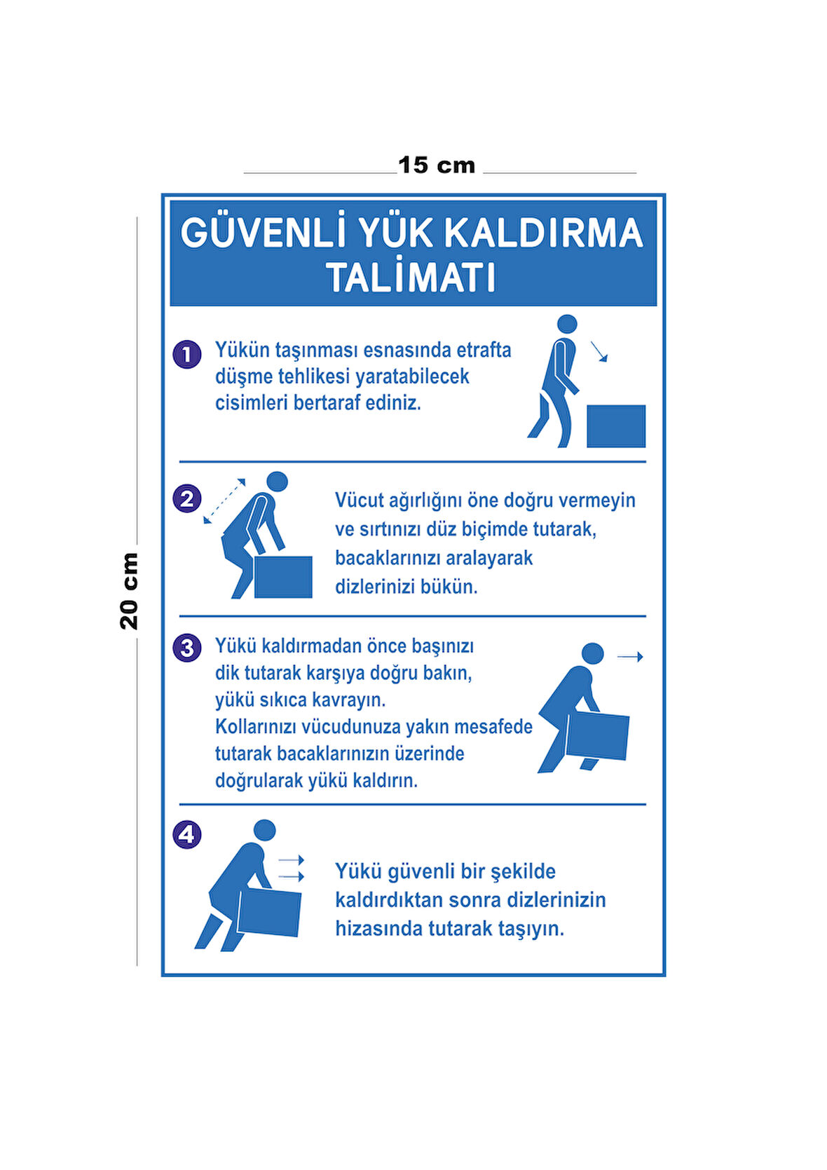 Lucena Metal Güvenli Yük Kaldırma Talimatı 15 Cm x 20 Cm Uyarı Levhası Yönlendirme Tabelası