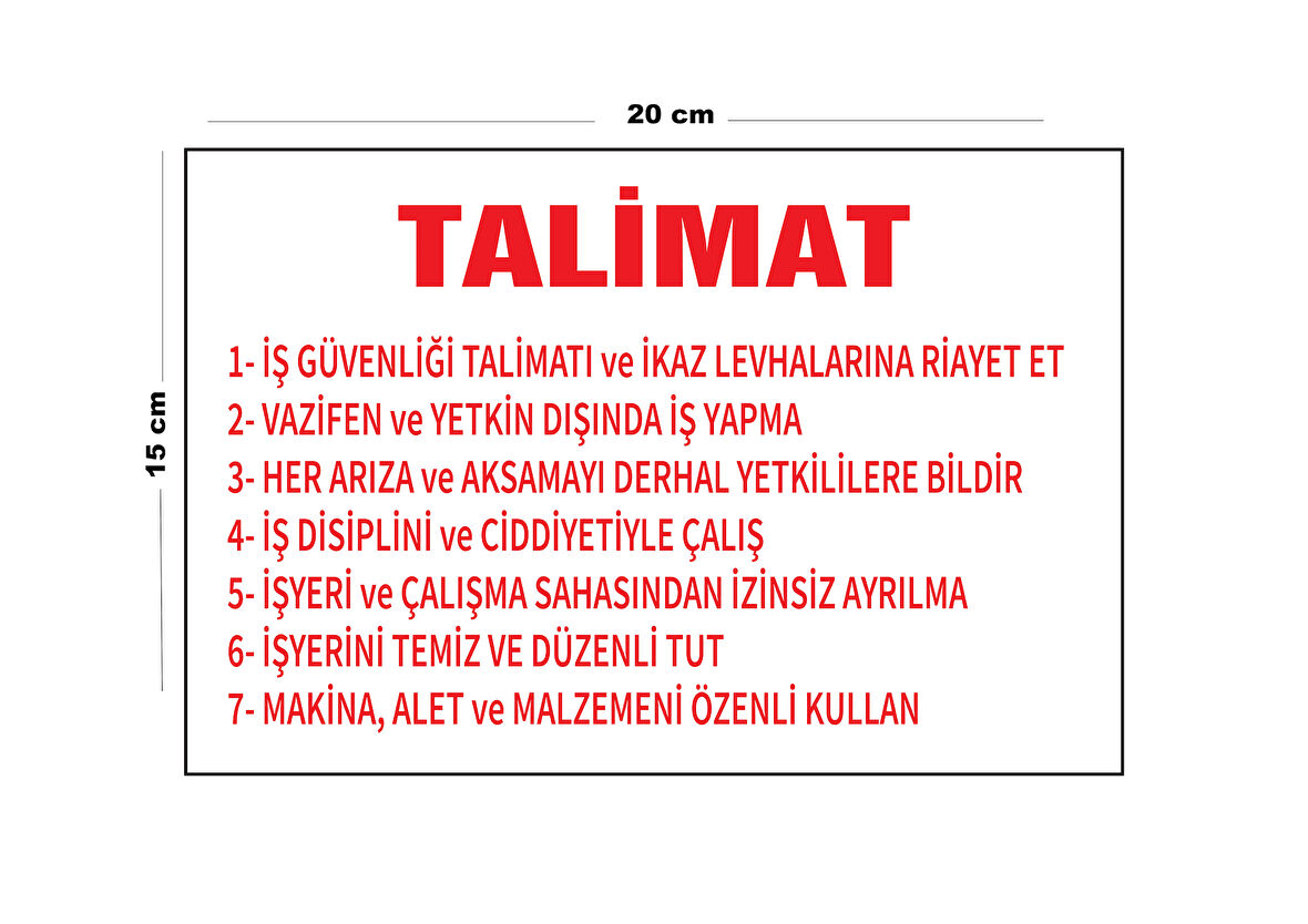 Lucena Metal İş Güvenliği Talimatı 15 Cm x 20 Cm Uyarı Levhası Yönlendirme Tabelası