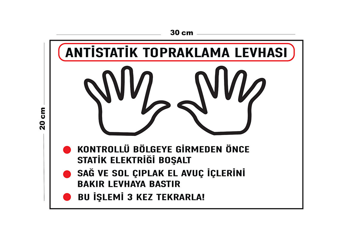 Metal Antistatik Topraklama Levhası 20cm x 30cm A4 Büyüklüğünde Uyarı Levhası Yönlendirme Tabelası