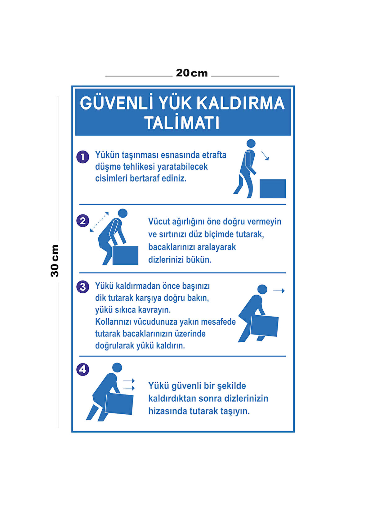 Metal Güvenli Yük Kaldırma Talimatı 20cm x 30cm A4 Büyüklüğünde Uyarı Levhası Yönlendirme Tabelası