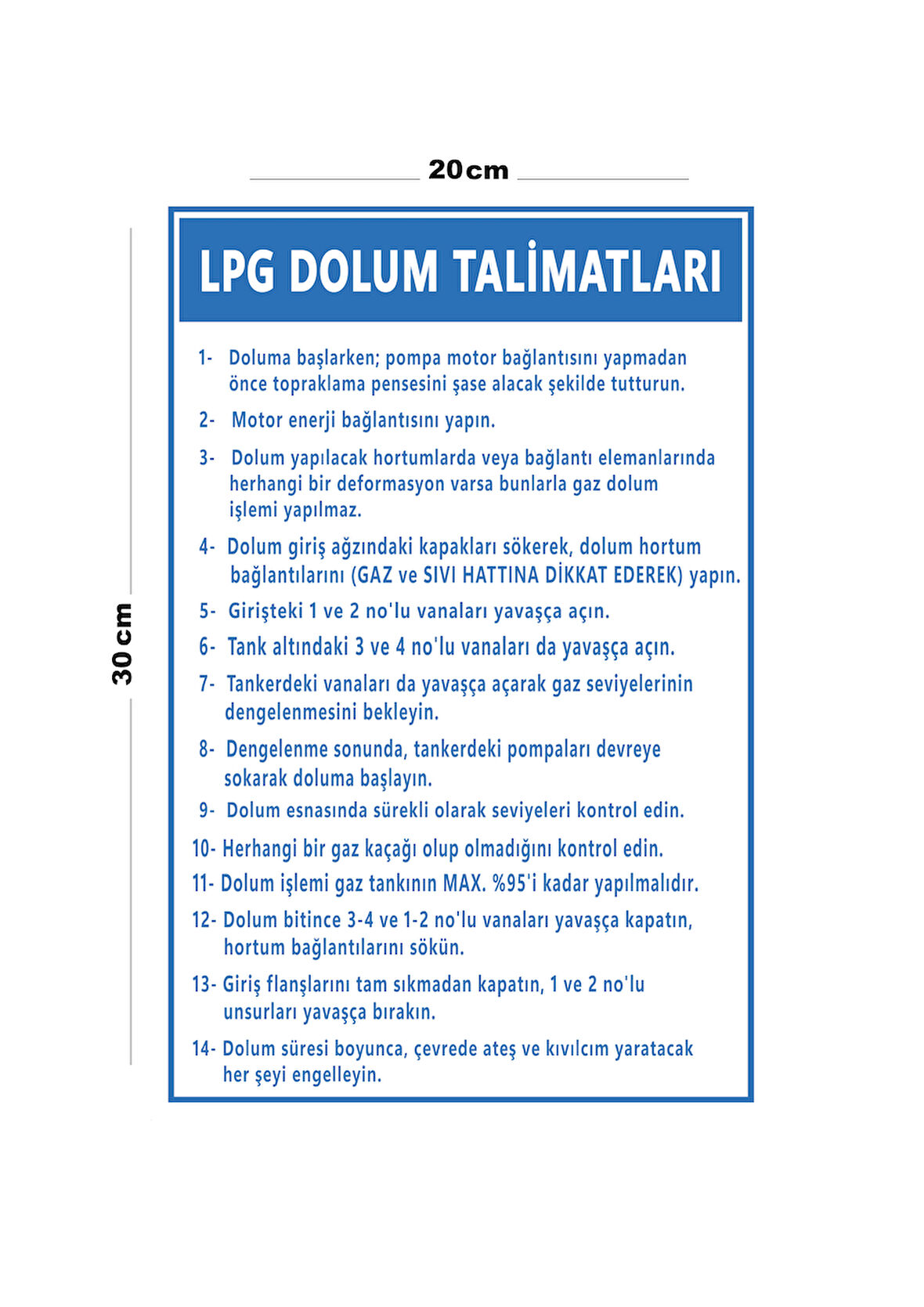 Metal LPG Dolum Talimatları 20cm x 30cm A4 Büyüklüğünde Uyarı Levhası Yönlendirme Tabelası