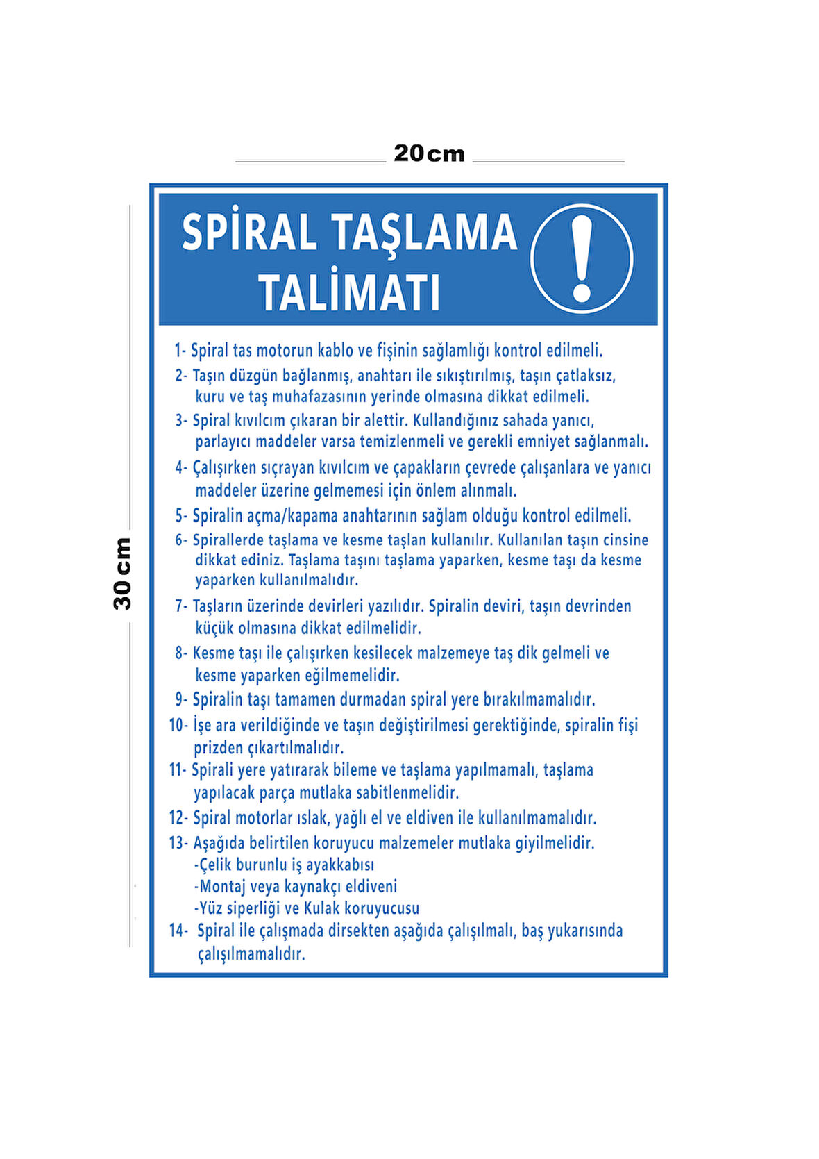 Metal Spiral Taşlama Talimatı 20cm x 30cm A4 Büyüklüğünde Uyarı Levhası Yönlendirme Tabelası