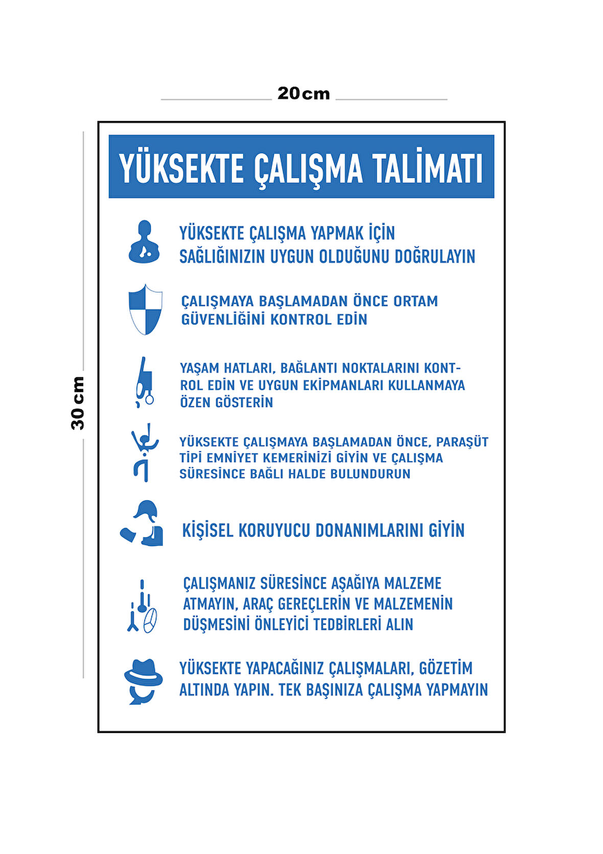 Metal Yüksekte Çalışma Talimatı 20cm x 30cm A4 Büyüklüğünde Uyarı Levhası Yönlendirme Tabelası