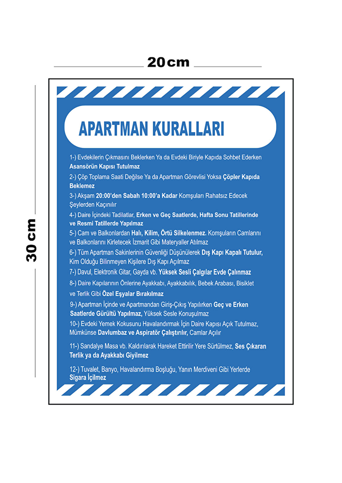 Metal Apartman Kuralları 20cm x 30cm A4 Büyüklüğünde Uyarı Levhası Yönlendirme Tabelası