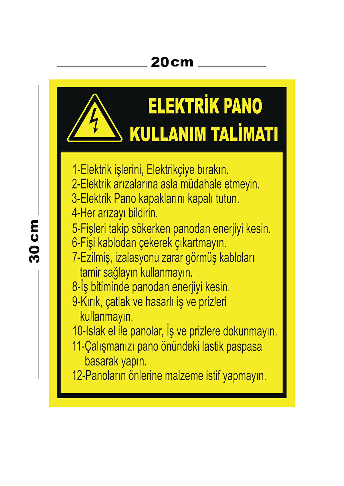 Metal Elektrik Pano Kullanım Talimatı 20cm x 30cm A4 Büyüklüğünde Uyarı Levhası Yönlendirme Tabelası