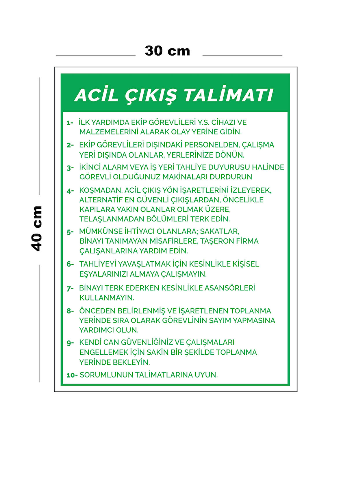 Metal Acil Çıkış Talimatı 30 cm x 40 cm A3 Büyüklüğünde Uyarı Levhası Yönlendirme Tabelası