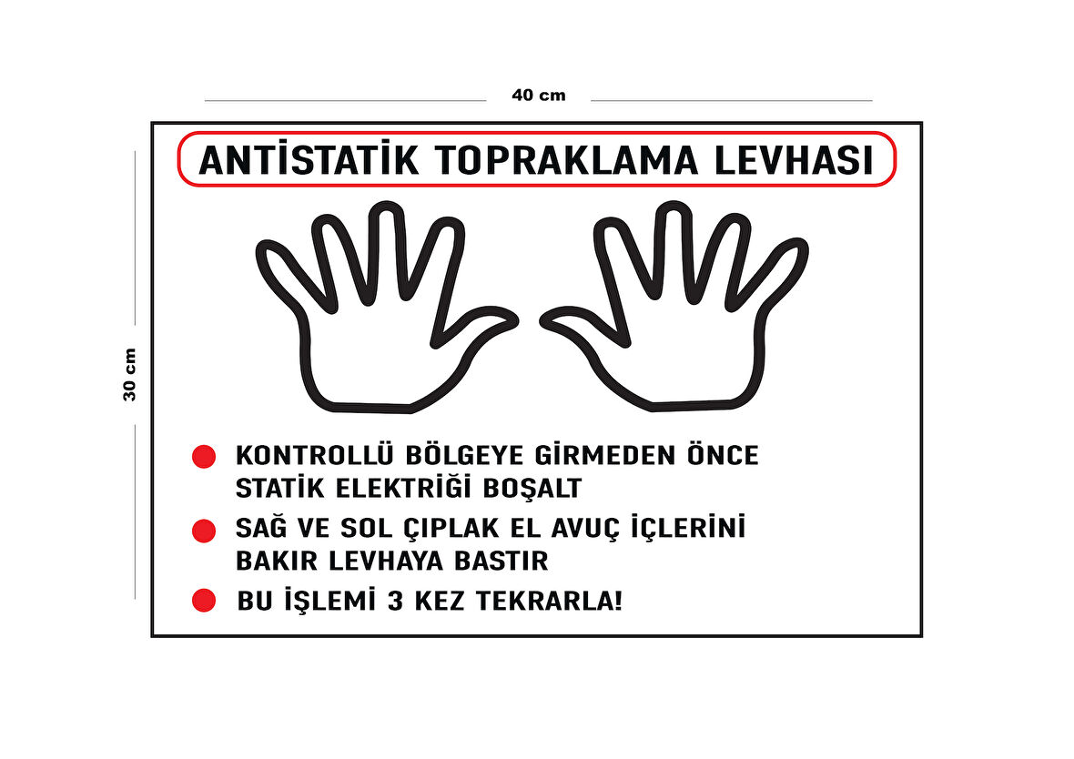 Metal Antistatik Topraklama Levhası 30 cm x 40 cm A3 Büyüklüğünde Uyarı Levhası Yönlendirme Tabelası