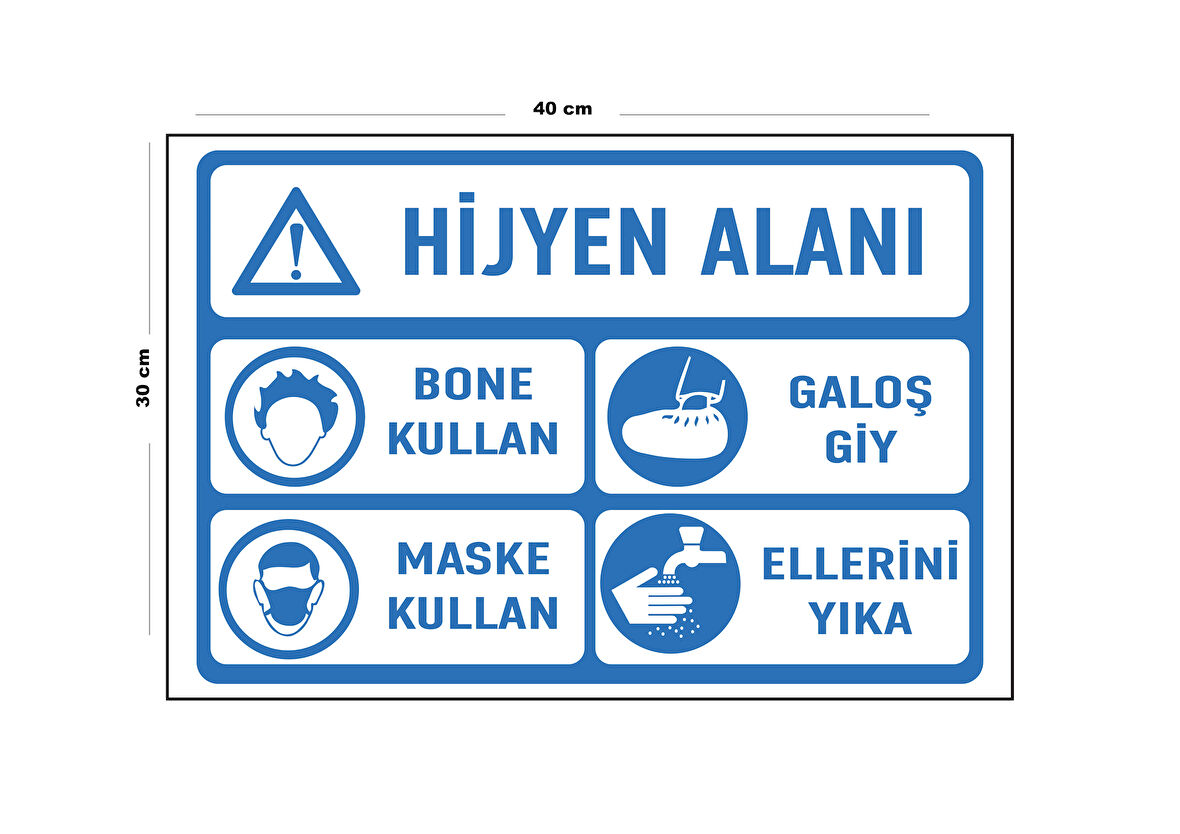 Metal Hijyen Alanı 30 cm x 40 cm A3 Büyüklüğünde Uyarı Levhası Yönlendirme Tabelası