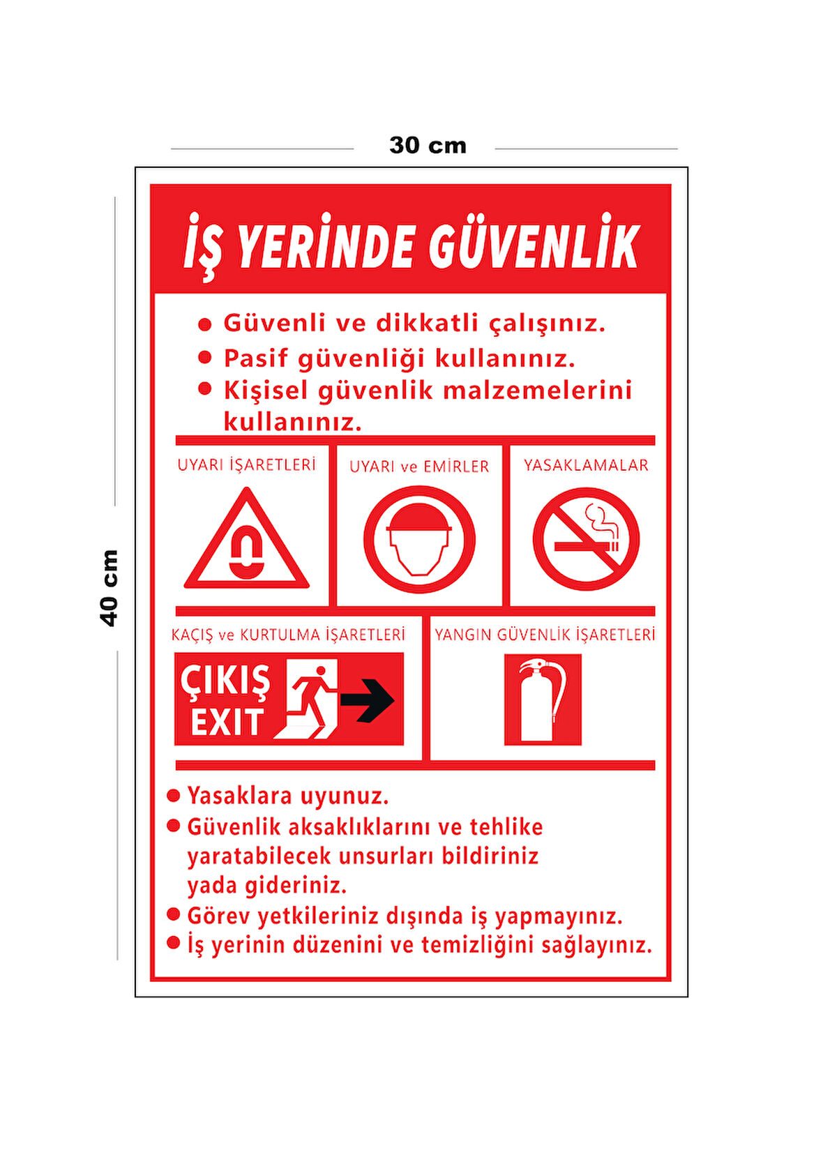 Metal İş Yerinde Güvenlik 30 cm x 40 cm A3 Büyüklüğünde Uyarı Levhası Yönlendirme Tabelası