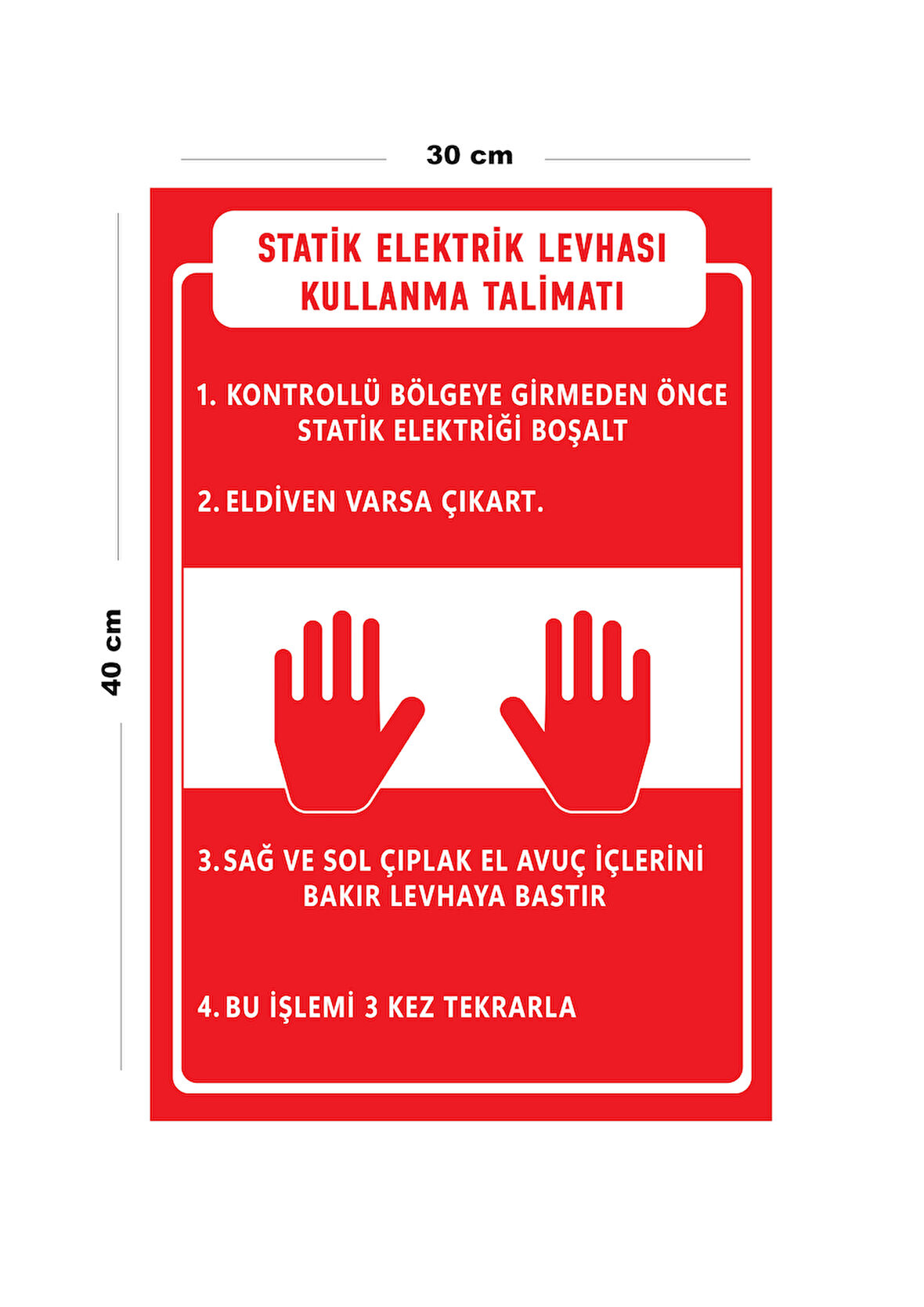 Metal Statik Elektrik Levhası Kullanma Talimatı 30 cm x 40 cm A3 Büyüklüğünde Uyarı Levhası Yönlen