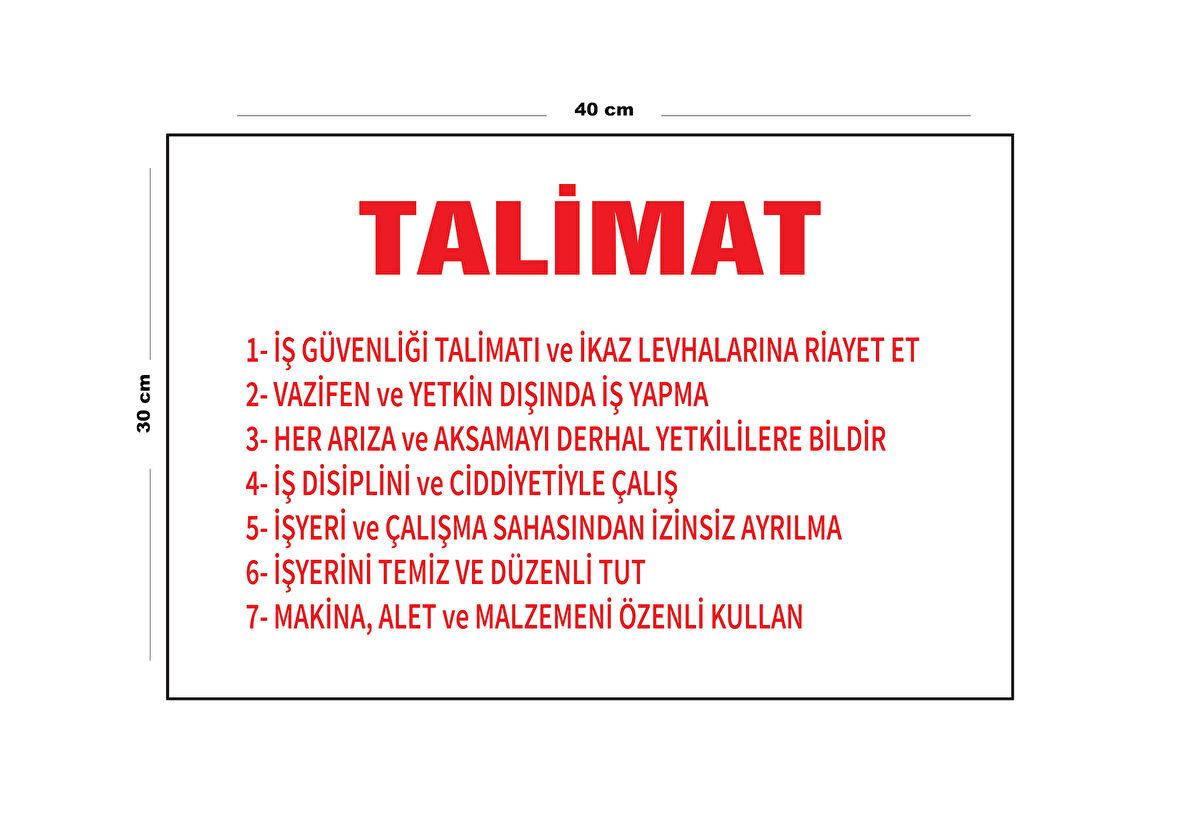 Metal İş Güvenliği Talimatı 30 cm x 40 cm A3 Büyüklüğünde Uyarı Levhası Yönlendirme Tabelası