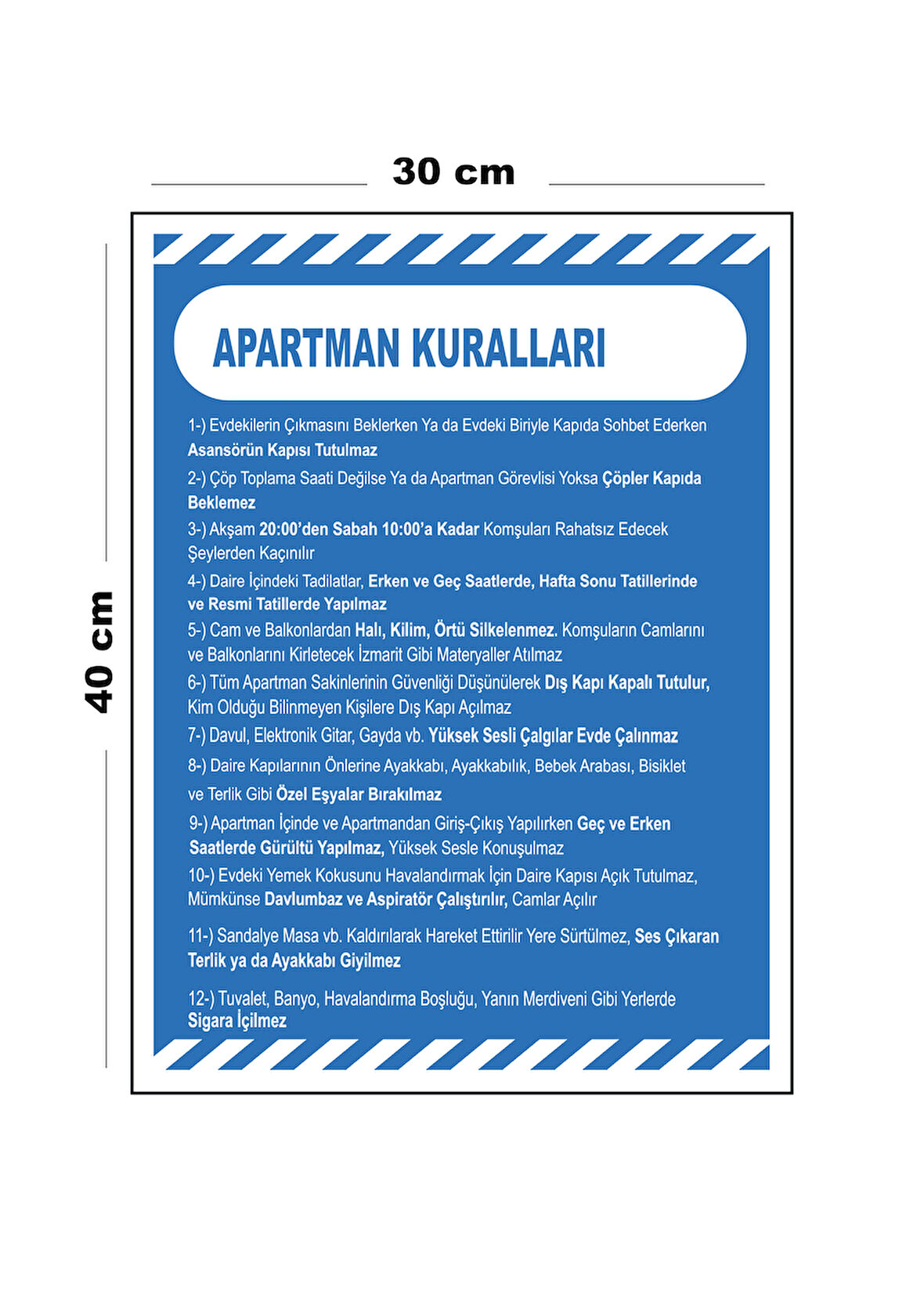 Metal Apartman Kuralları 30cm x 40cm A3 Büyüklüğünde Uyarı Levhası Yönlendirme Tabelası