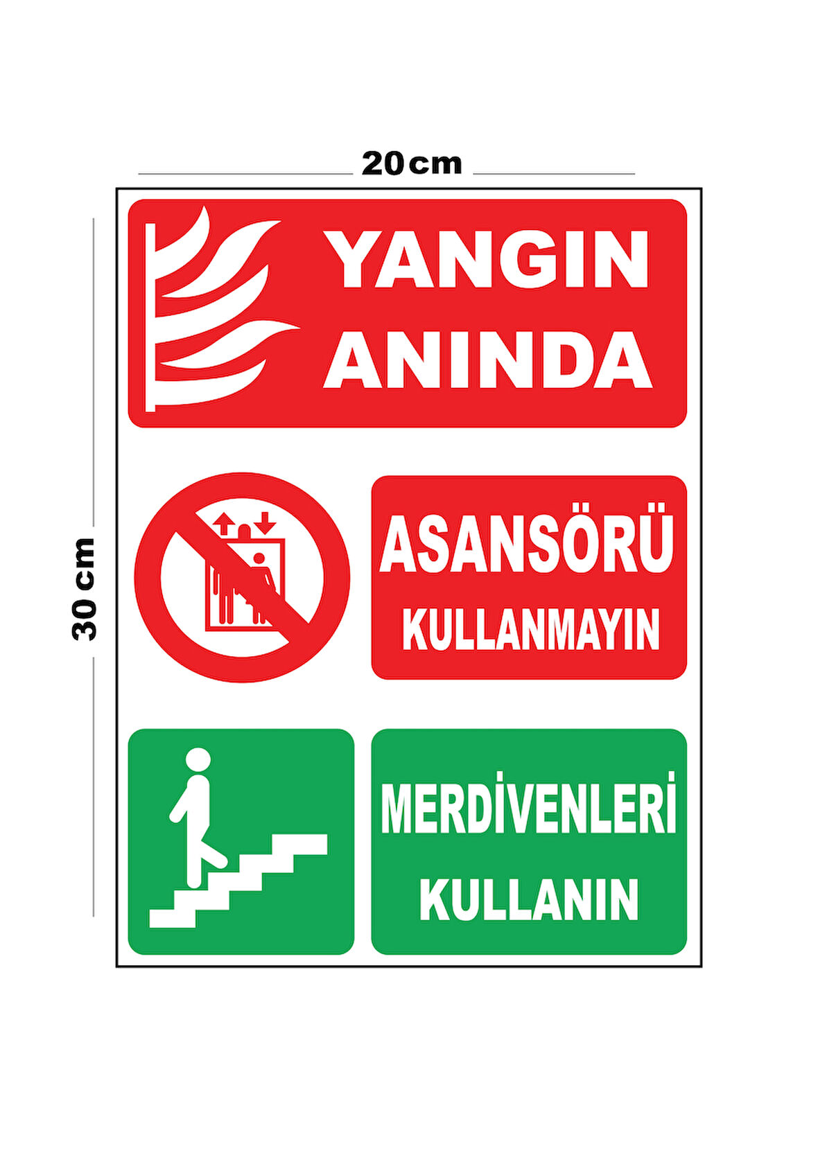 Metal Yangın Anında Asansörü Kullanmayın Merdivenleri 20cm x 30cm A4 Büyüklüğünde Uyarı Levhası Yön