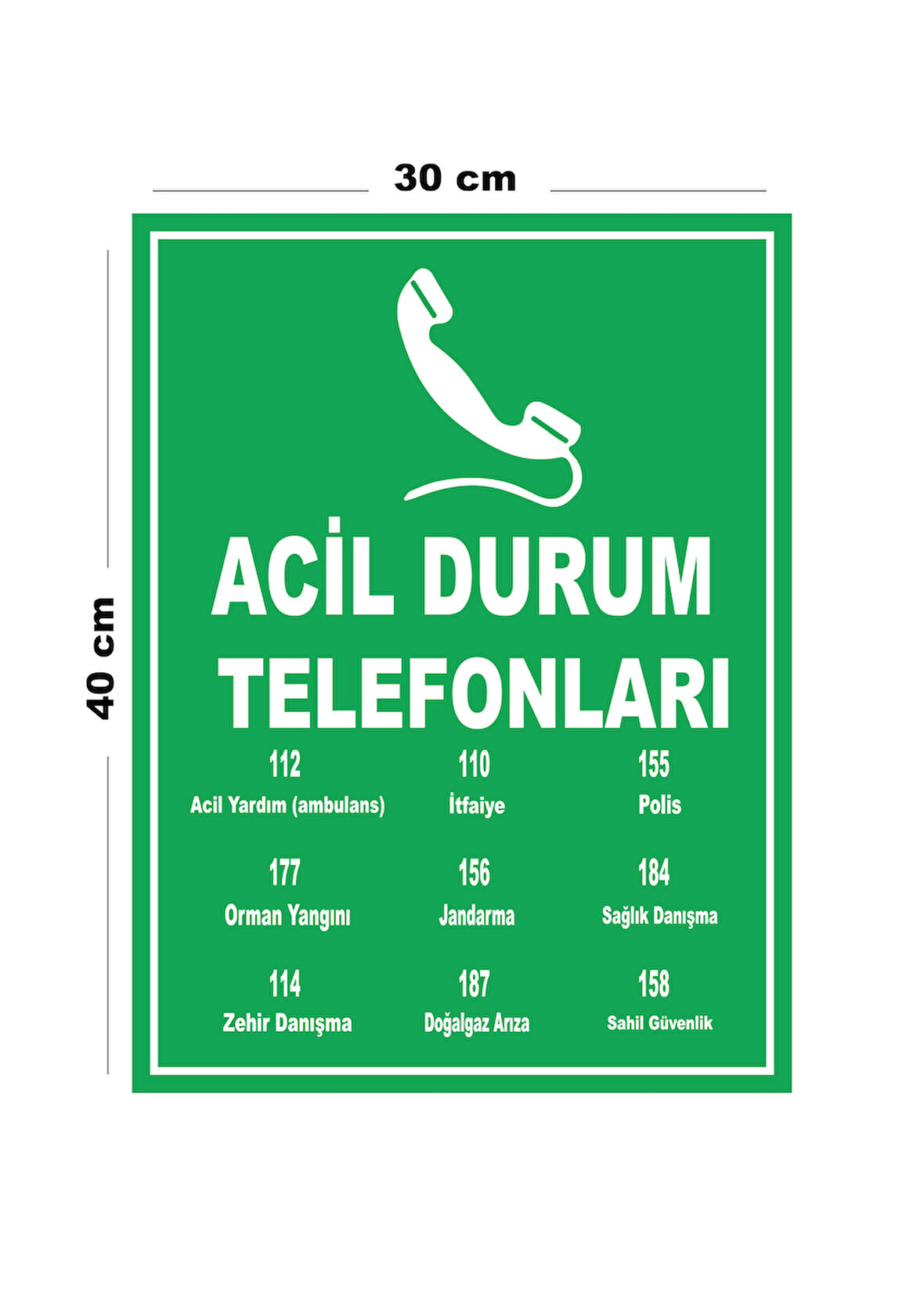 Metal Acil Durum Telefonları 30cm x 40cm A3 Büyüklüğünde Uyarı Levhası Yönlendirme Tabelası
