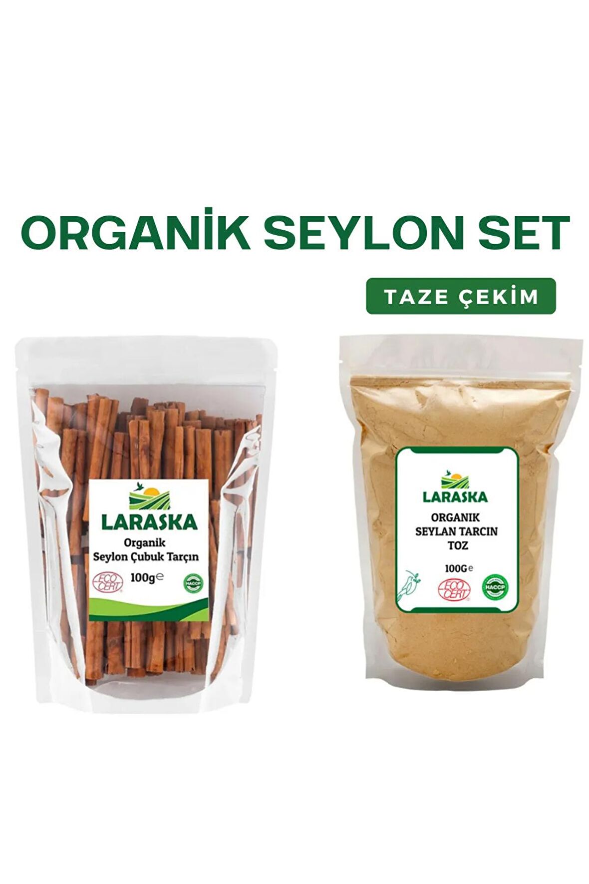 Laraska Organik Organik Seylan-Organik Seylon Çubuk Tarçın 100g & Organik Seylon Toz Tarçın 100g