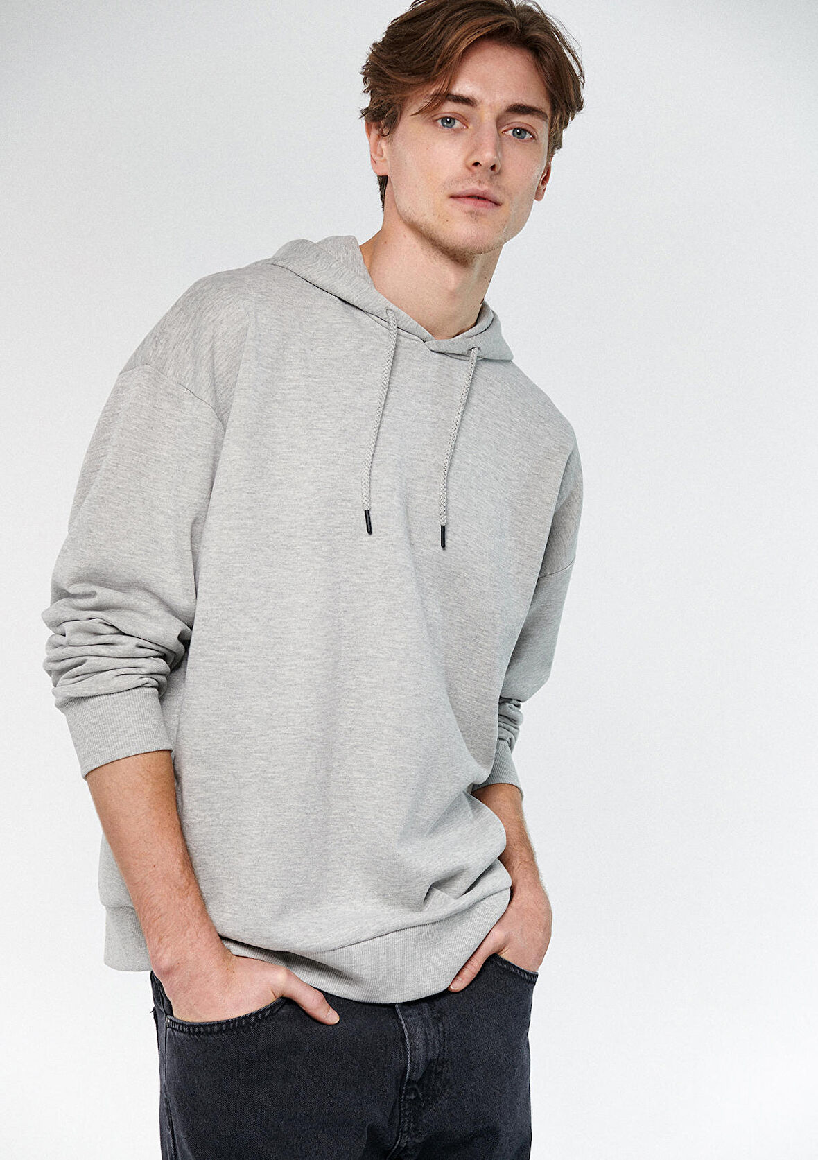 Mavi Kapüşonlu Gri Basic Sweatshirt 0610062-80196