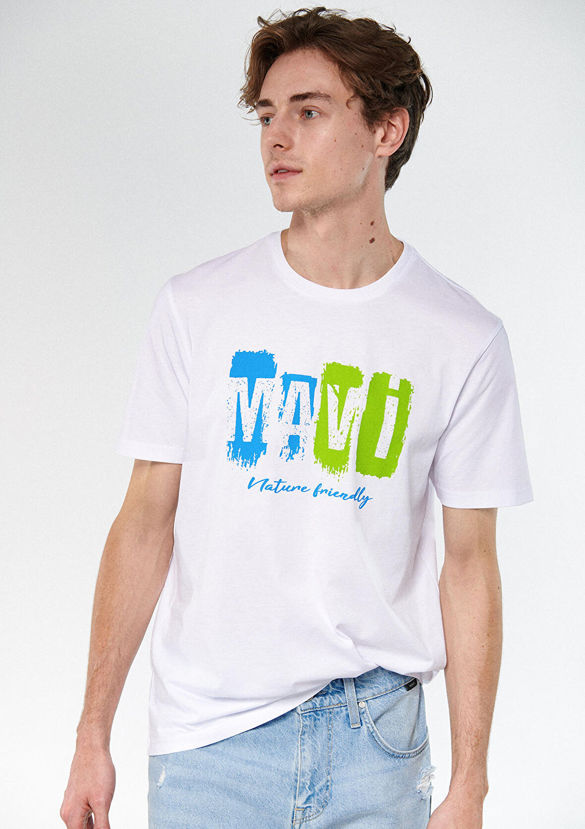 Mavi Baskılı Beyaz Tişört 0610632-620