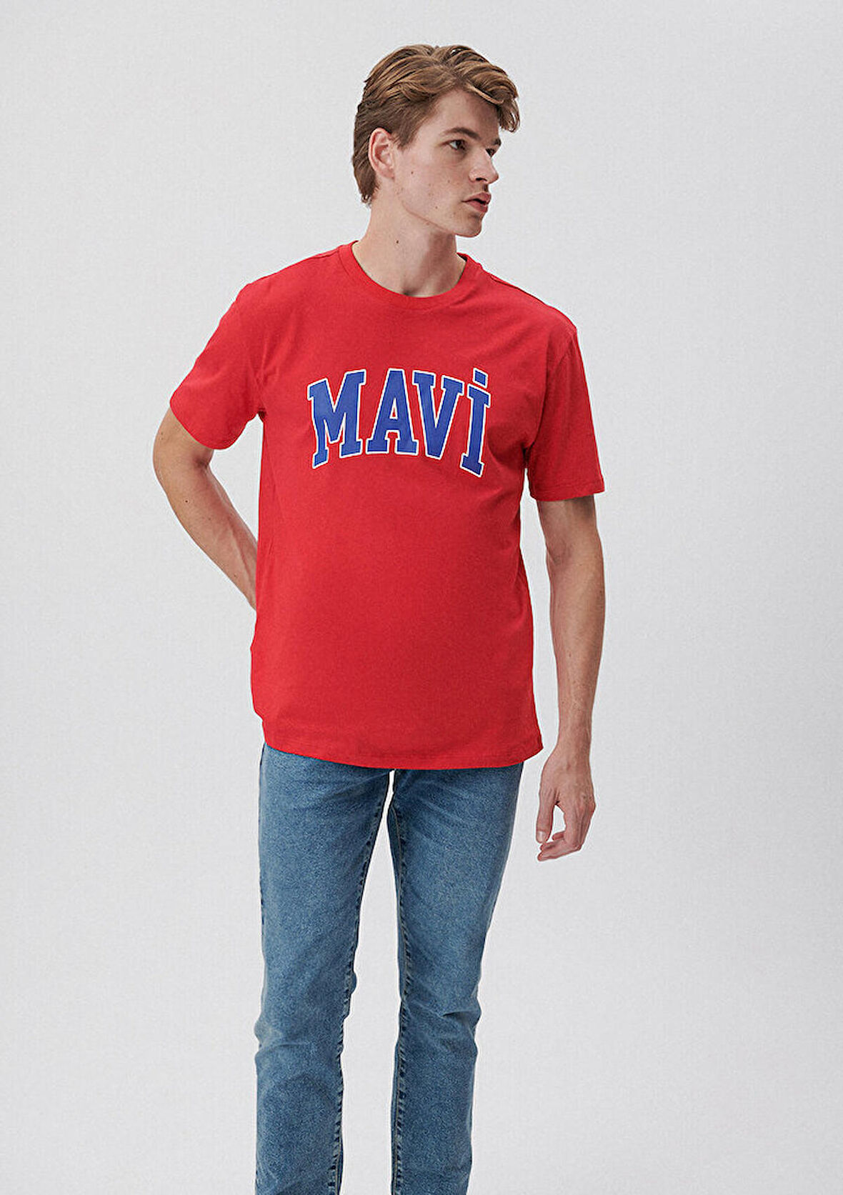 Mavi Logo Baskılı Kırmızı Tişört 0611711-70471
