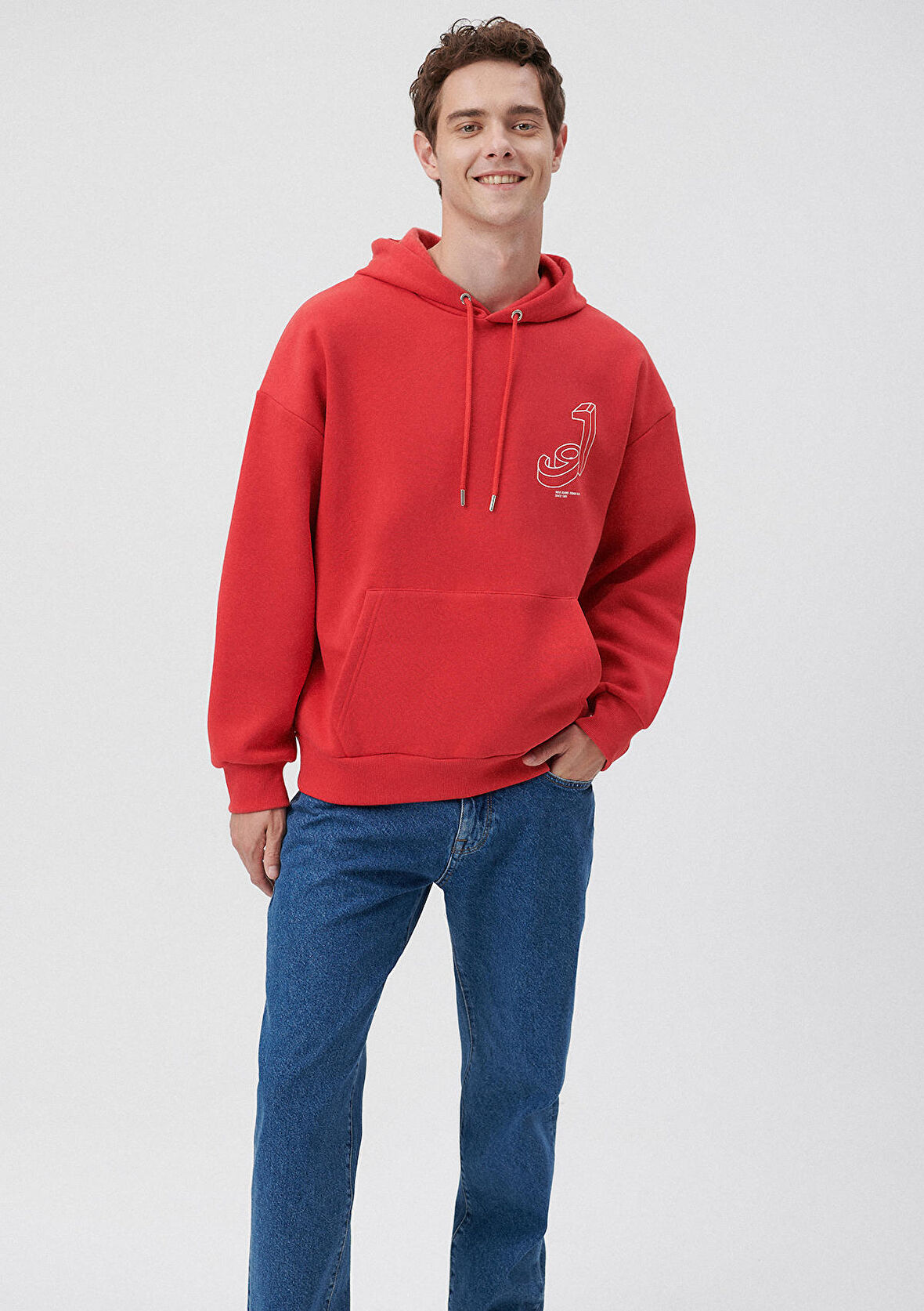 Mavi Logo Baskılı Kapüşonlu Kırmızı Sweatshirt 0611726-70471