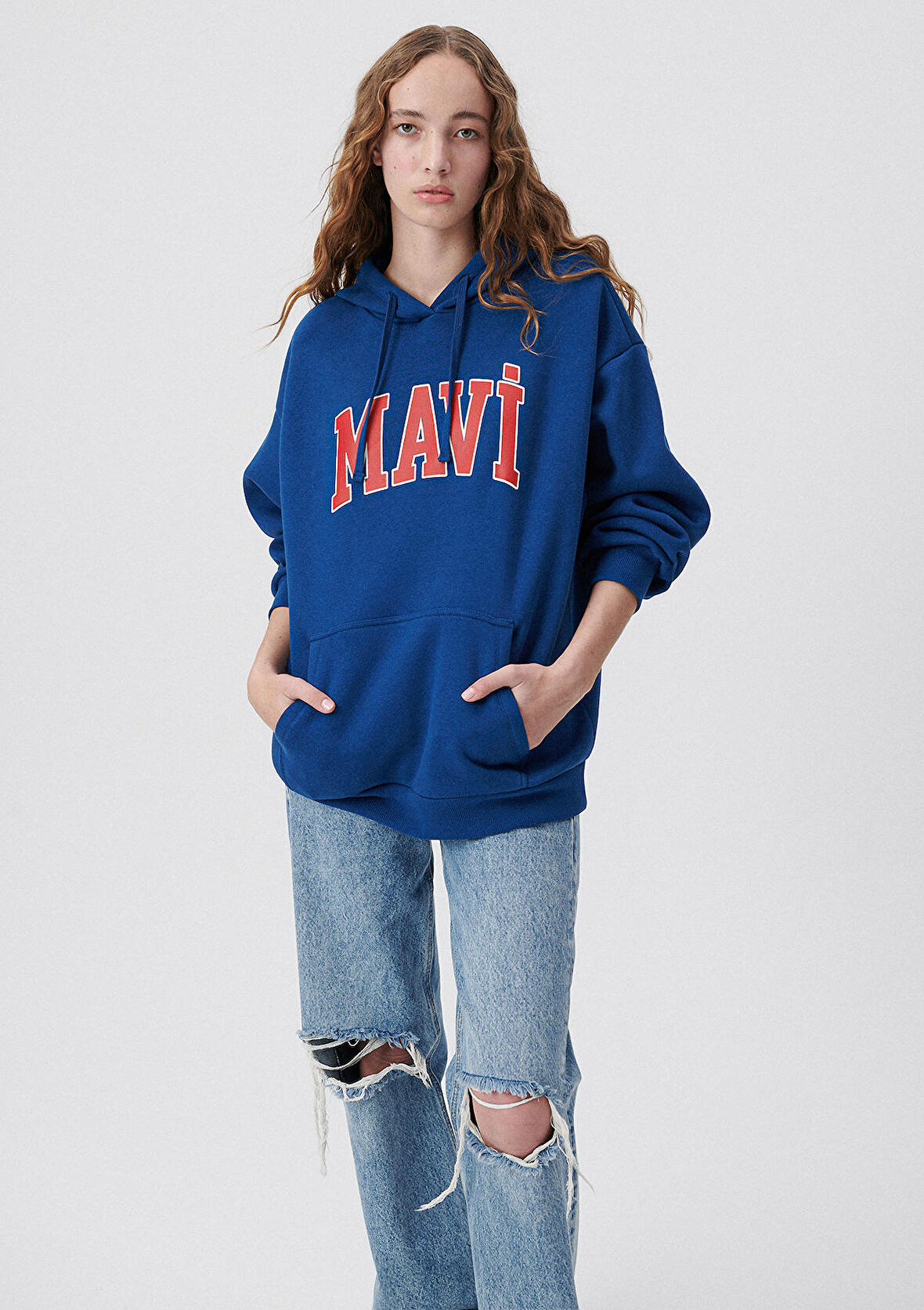 Mavi Logo Baskılı Kapüşonlu Lacivert Sweatshirt 1600361-82625