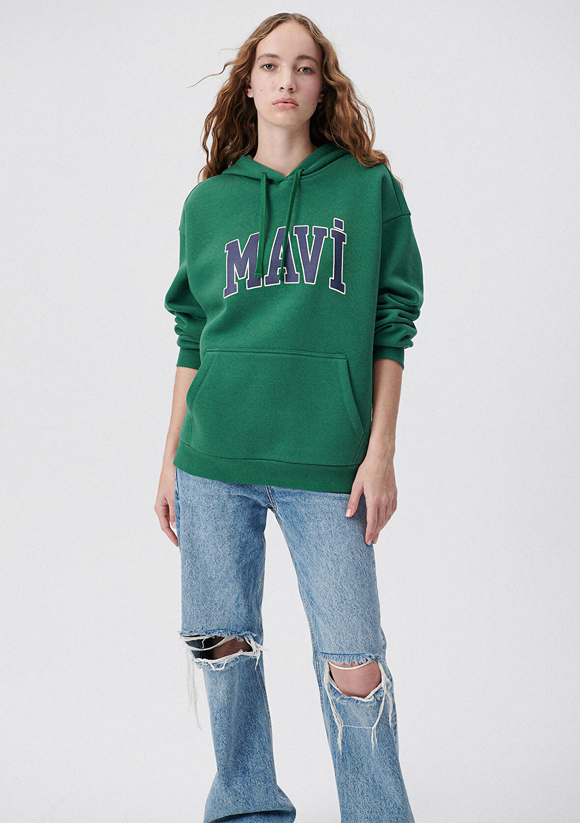 Mavi Logo Baskılı Kapüşonlu Yeşil Sweatshirt 1600361-71892