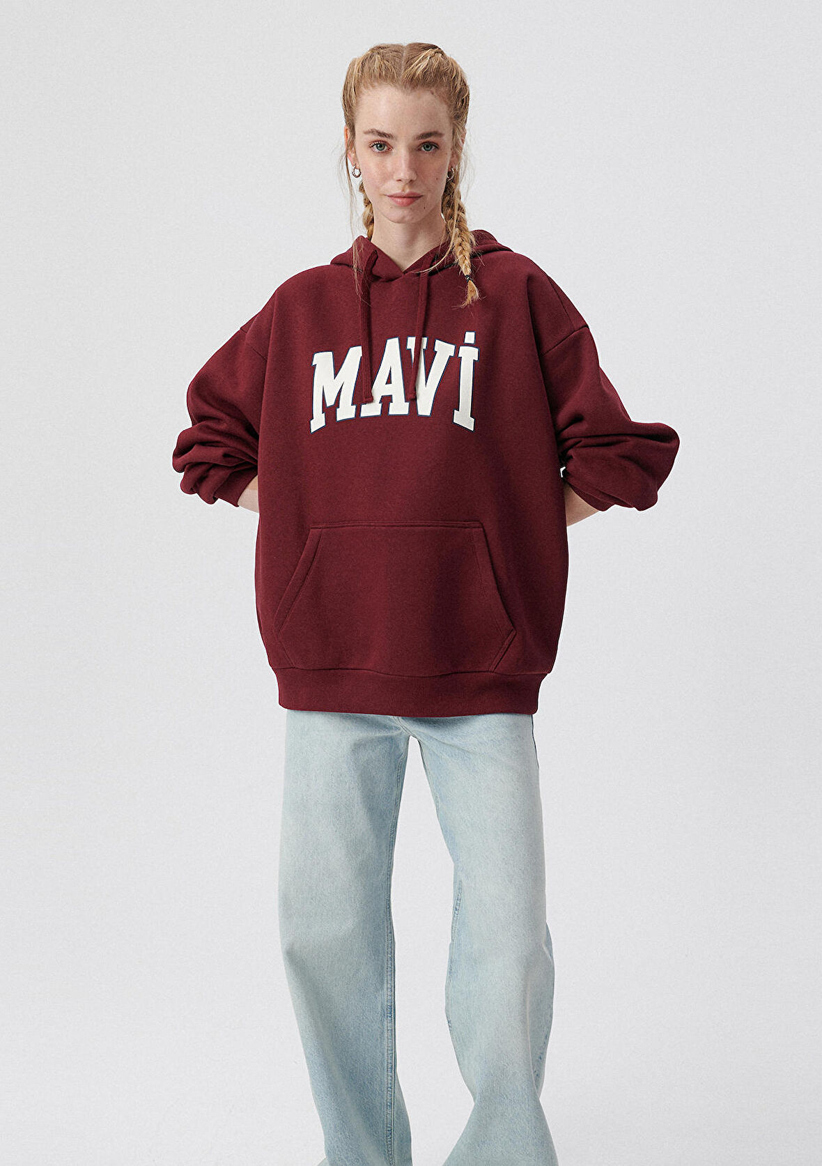 Mavi Logo Baskılı Kapüşonlu Bordo Sweatshirt 1600361-85493