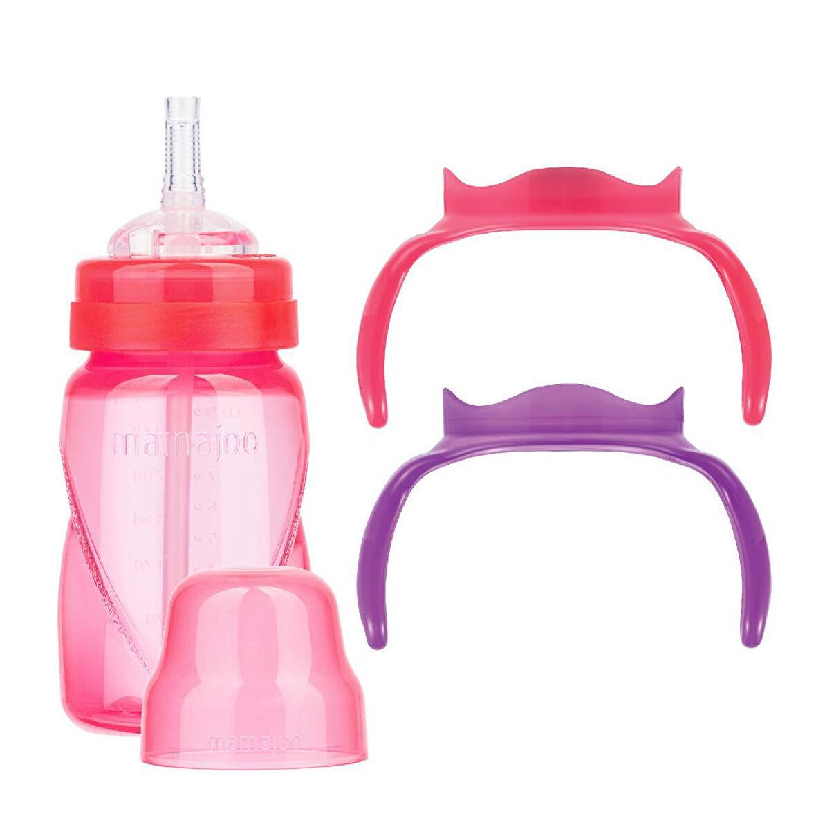 Mamajoo Akıtmaz Antikolik Pipetli Bardak 270 ml / Pembe & Biberon Kulpu 2'li Pembe / Mor