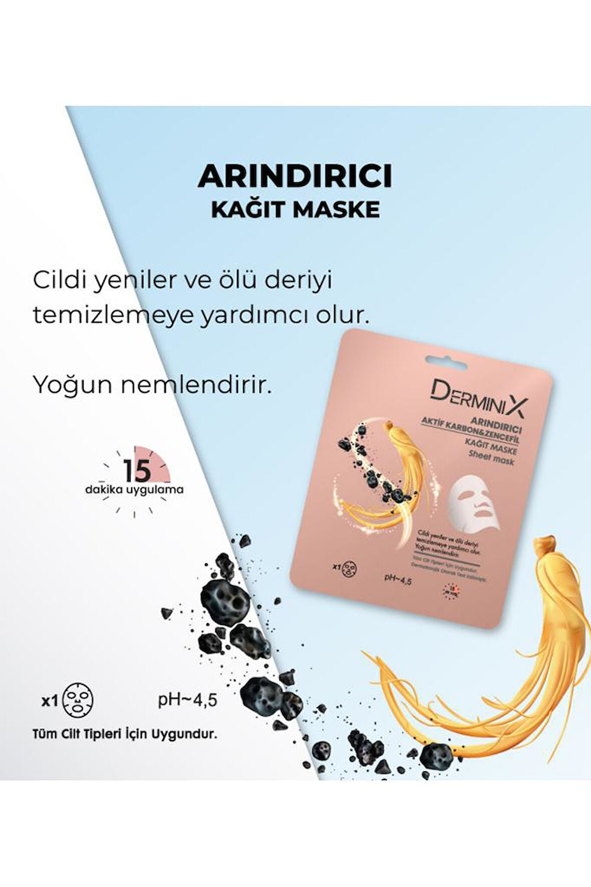 derminix Arındırıcı Aktif Karbon Ve Zencefil Içeren Yüz Kağıt Maskesi