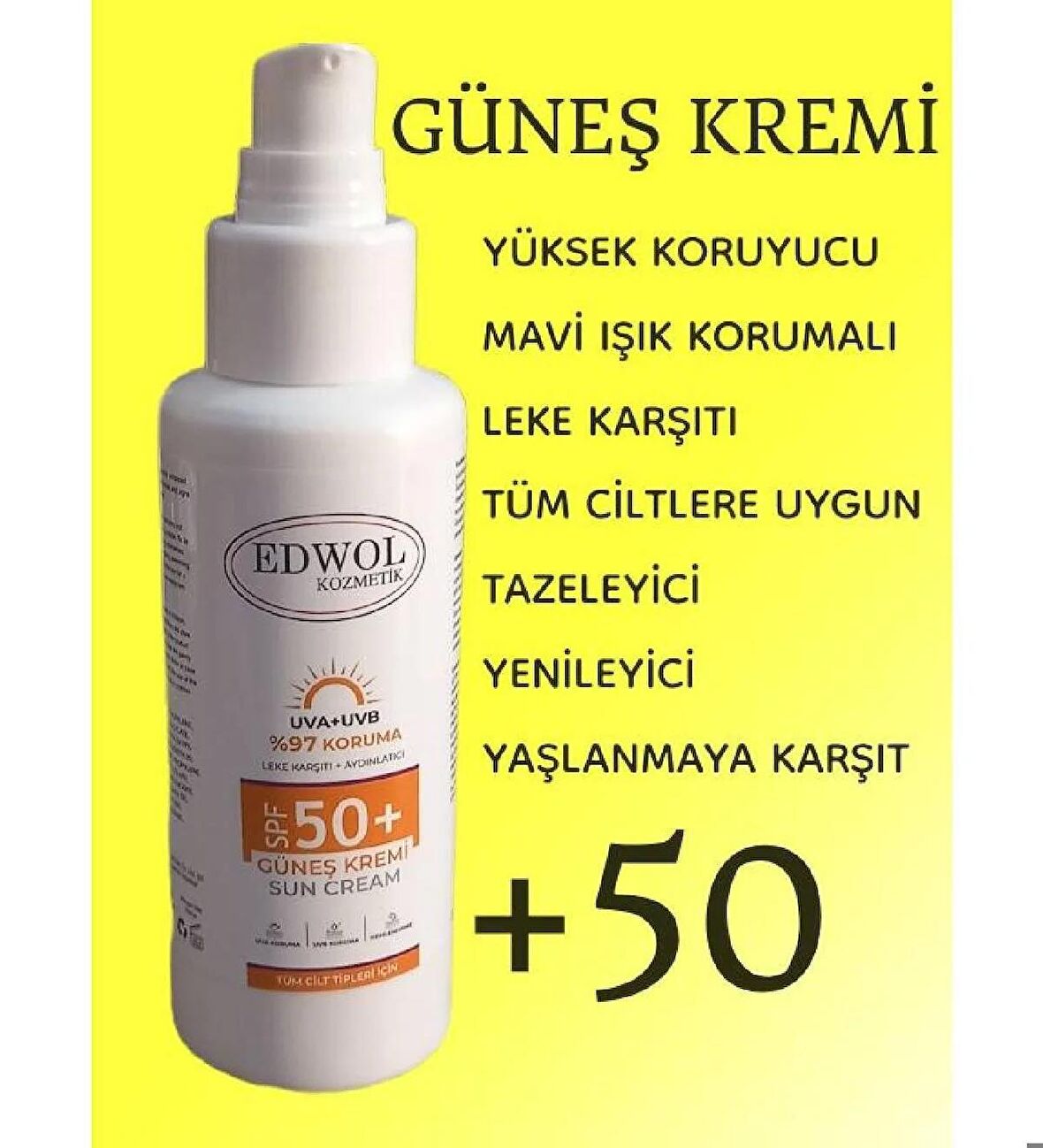 EDWOL Leke Karşıtı Spf50 Yüksek Koruma Leke Karşıtı Ve Aydınlatıcı Nemlendirici Güneş Kremi