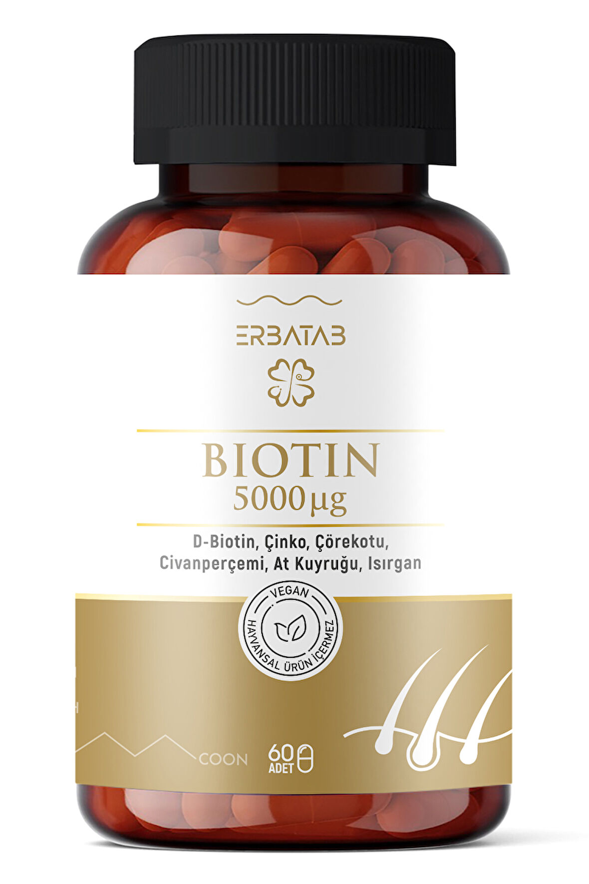Erbatab Biotin (Çinko Çörekotu Civan Perçemi At Kuyruğu Isırgan Ekstresi) 60 Kapsül