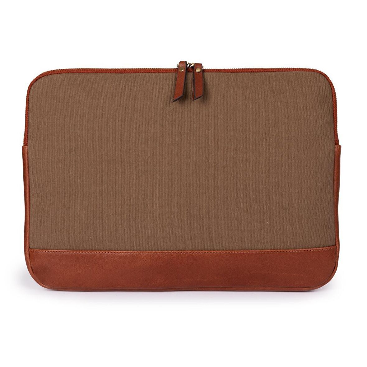 RexOwl Deri & Kanvas Laptop Case 16'' - Taba / Haki