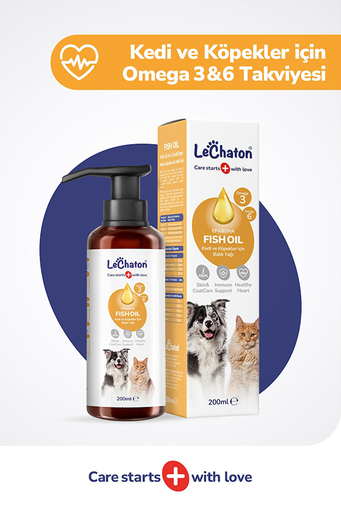 Fish Oil - Kedi Ve Köpekler Için Balık Yağı 200ml Omega 3 ve 6 Takviyesi Tüy ve Cilt Sağlığı Destekl