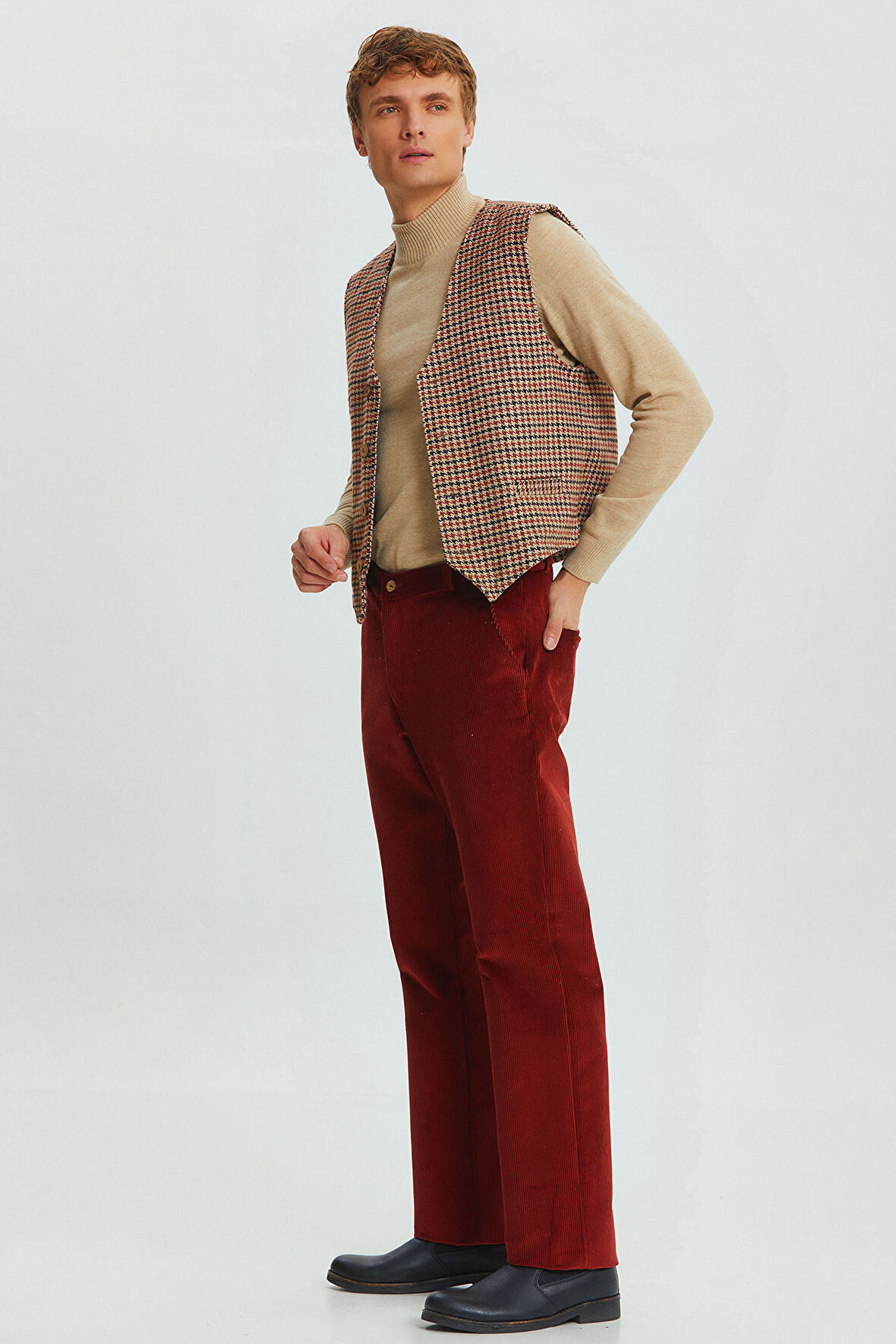 Rahat Kesim Fitilli Kadife Erkek Pantolon Bordo | XL