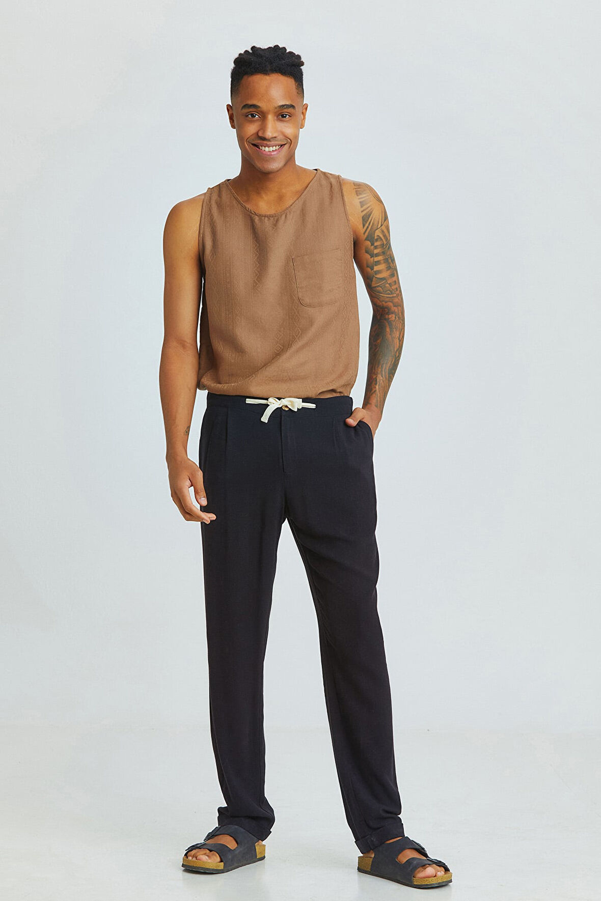 Duble Paça Bohem Erkek Pantolonu Siyah | XL