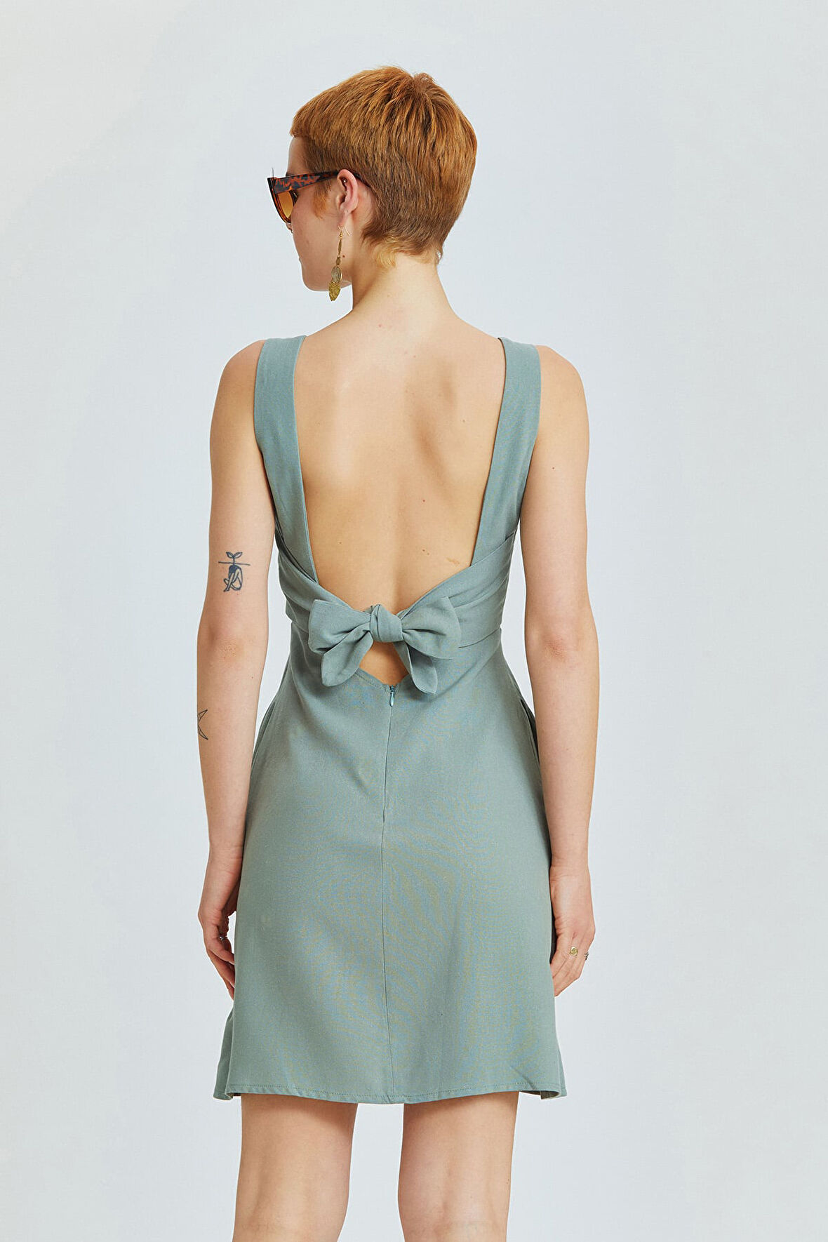 Arkadan Bağlamalı Mini Elbise Çağla | L