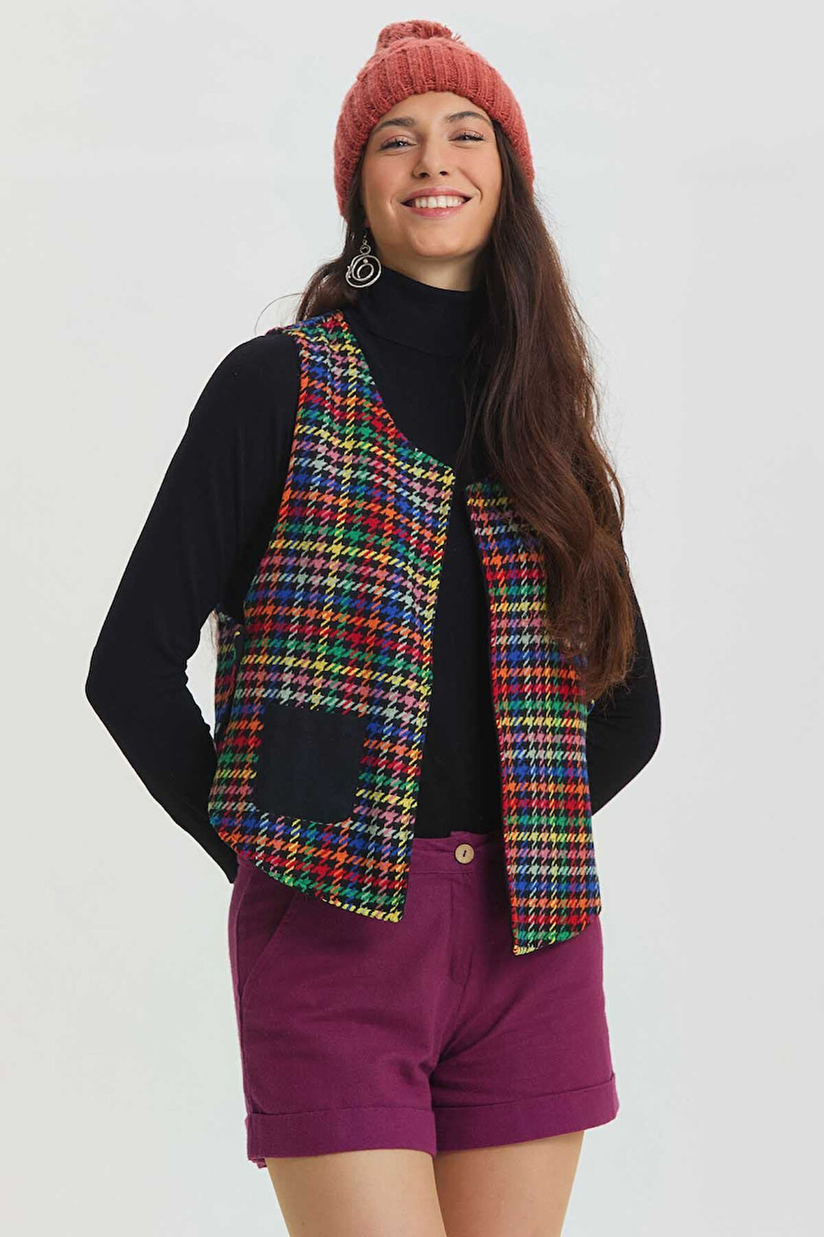 Çift Taraflı Bohem Yelek Siyah | STD