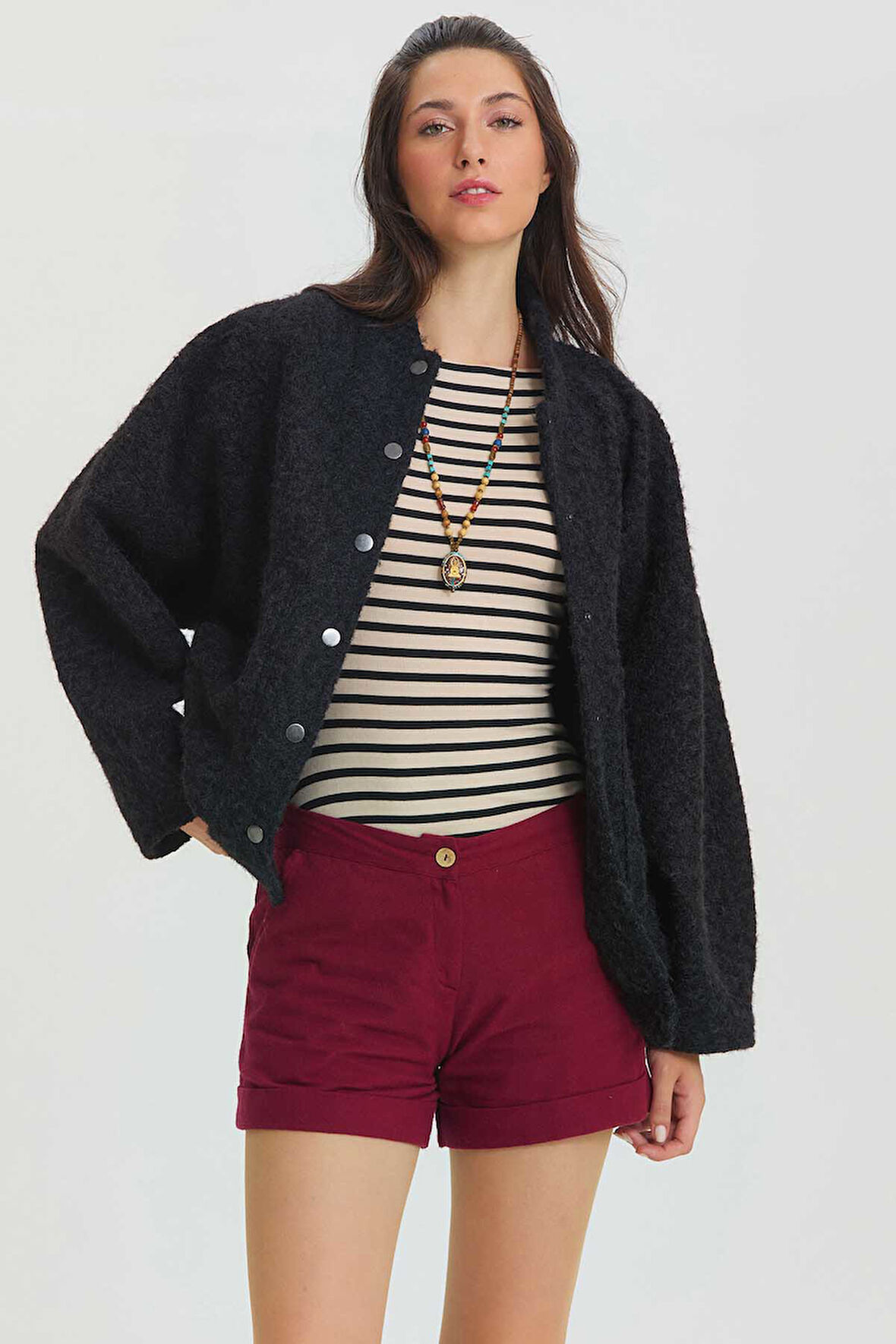 Yumuşak Oversize Bomber Ceket Siyah | STD