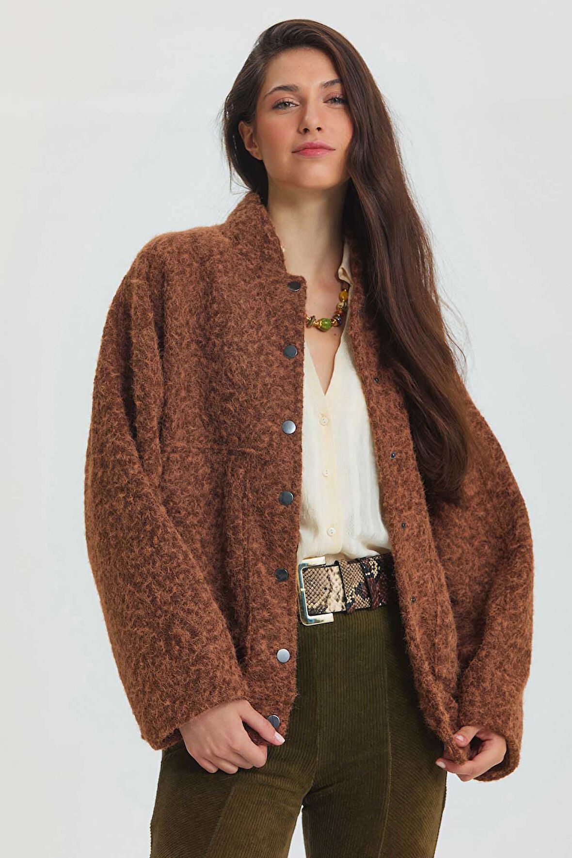 Yumuşak Oversize Bomber Ceket Kahverengi | STD