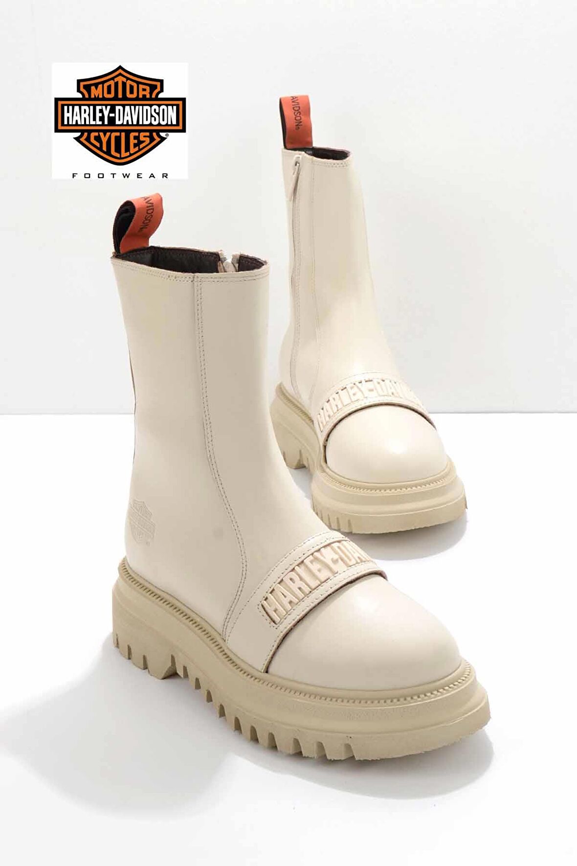 Harley Davidson Beige Hakiki Deri Kadın Bot & Bootie HD0777054903