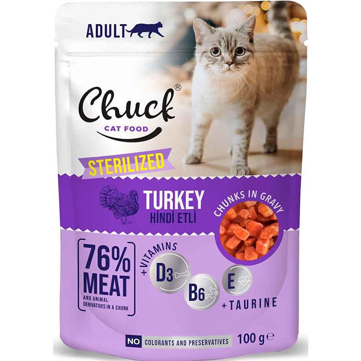 Chuck Kısır Kedi Yaş Maması Hindi Etli 100 Gr