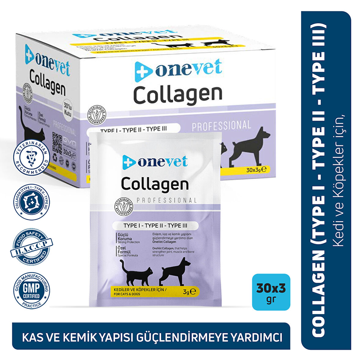 OneVet Collagen Şase 30x3 gr Kedi Ve Köpekler Için Kolajen Eklem, Kas Ve Kemik Güçlendirmeye Yardımcı