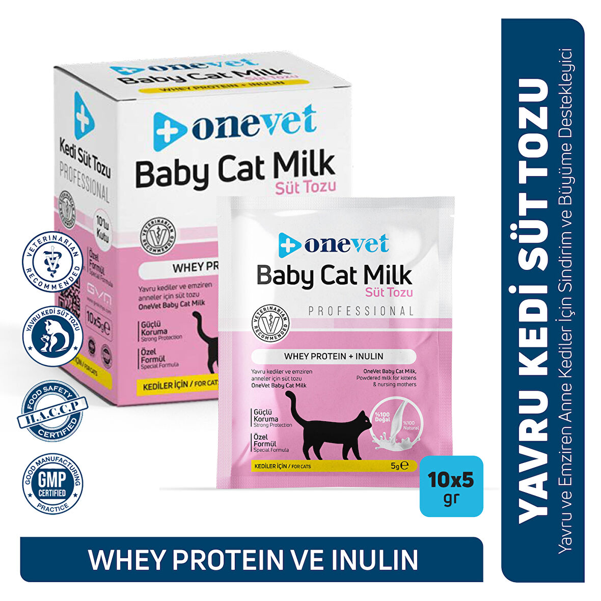 OneVet Yavru Kedi Süt Tozu Şase | Sindirim Ve Büyüme Desteği | Emziren Anne Ve Yavru Kediler Için 10 X 5 gr