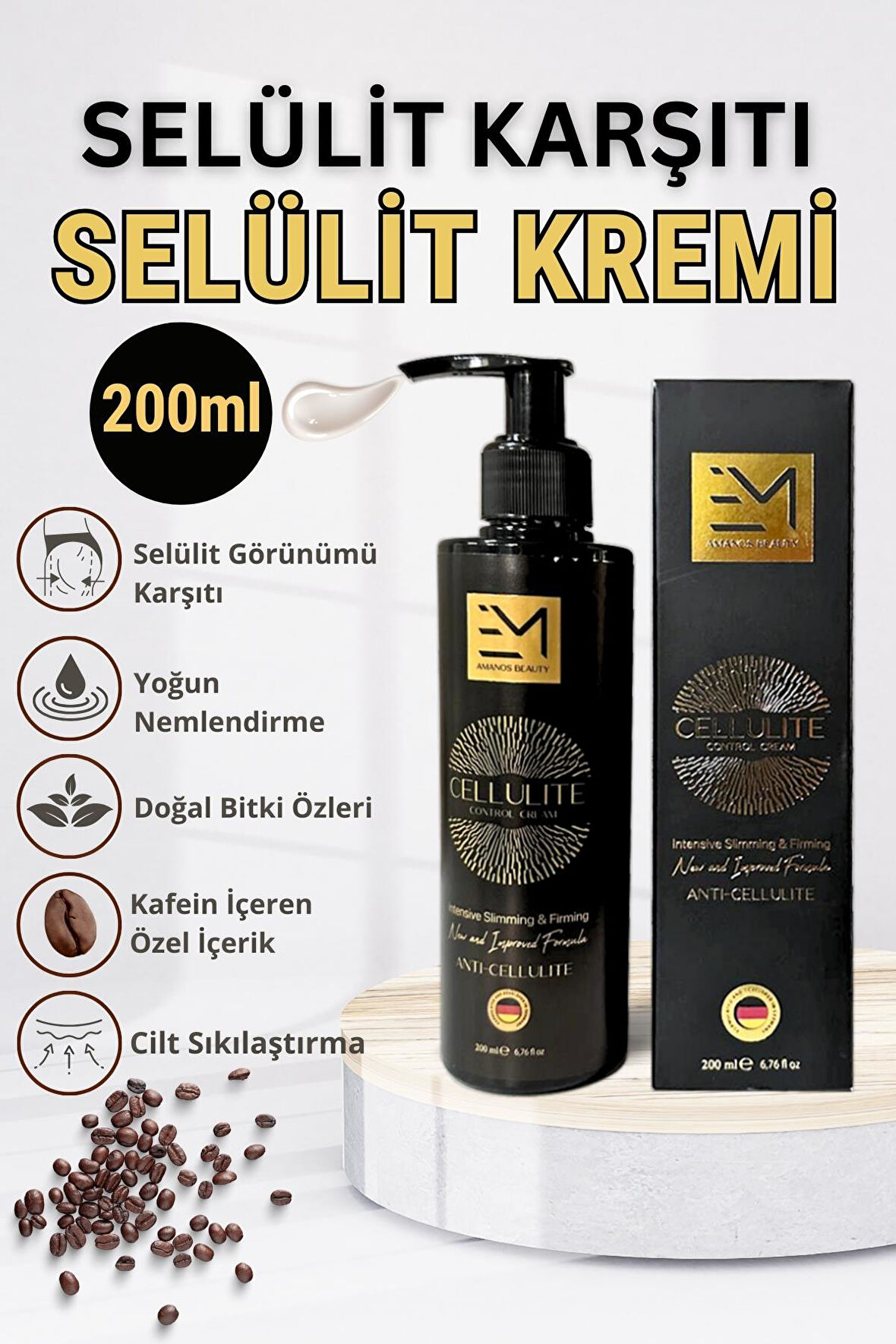 Selülit Kremi - 200 ml - Profesyonel Sıkılaştırıcı Kafein Ve Doğal Özler İçerir