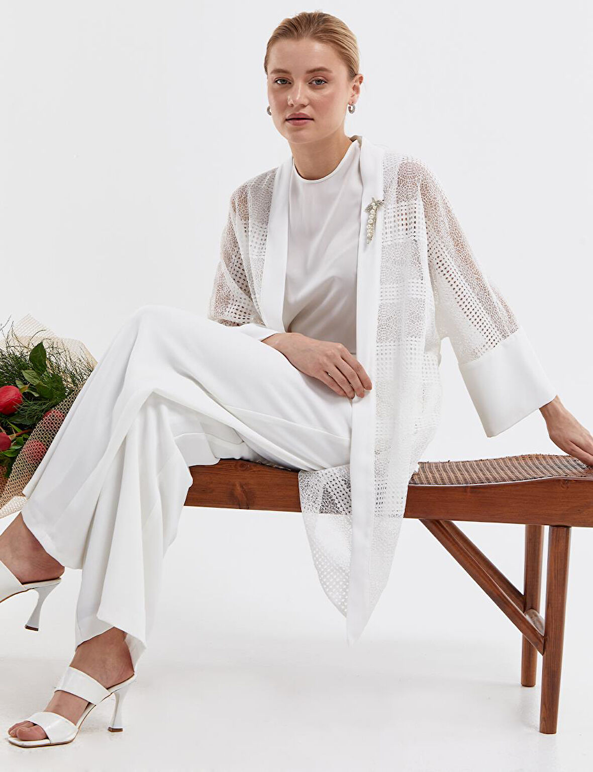 Dantel Ceketli İkili Takım Ekru | 38