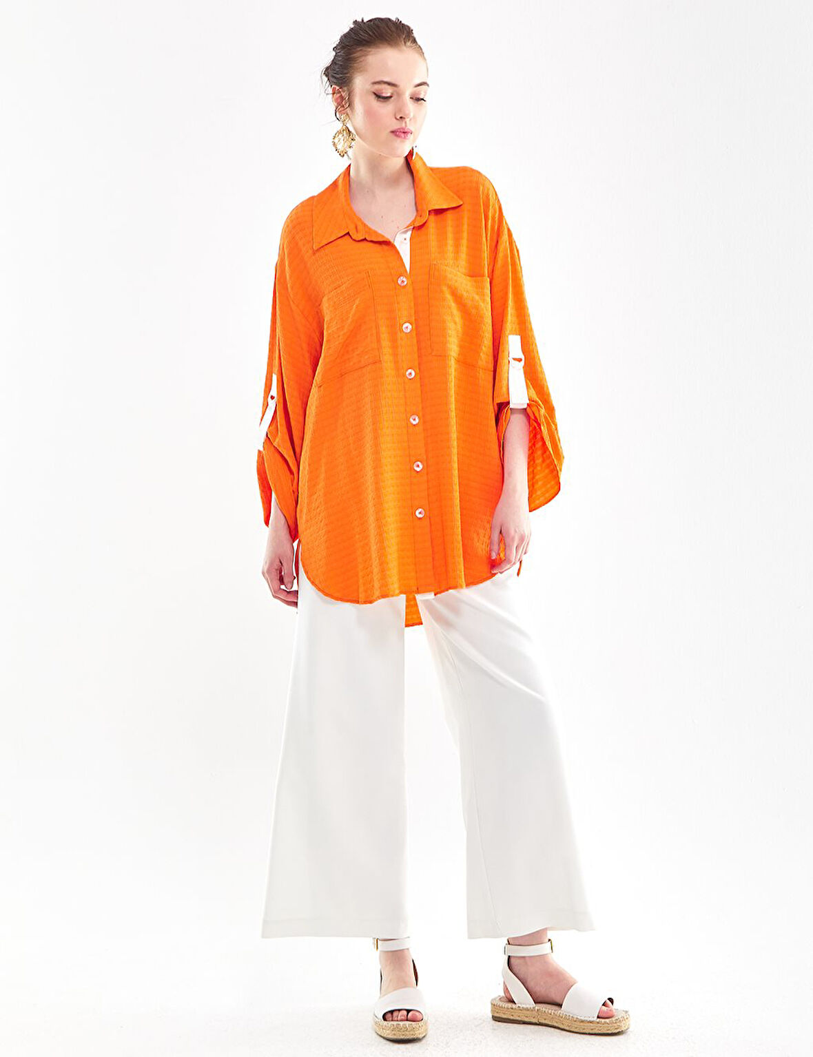 Çift Cepli Oversize Tunik-Turuncu | 1