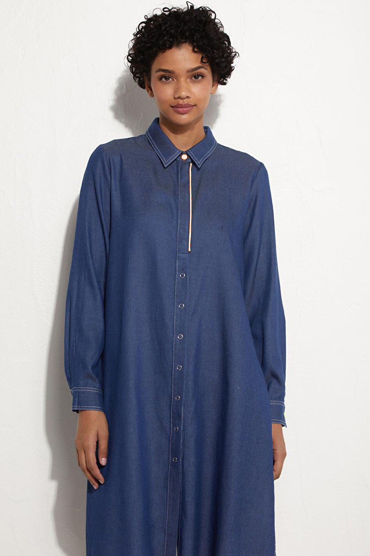 Kadın KYR Çıtçıtlı Tensel Tunik - Mavi | 46