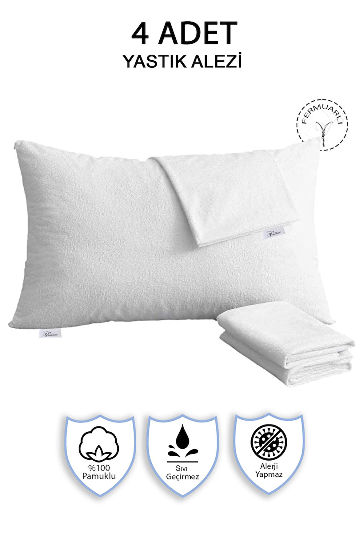 %100 Pamuklu, 4’lü Yastık Alezi, Yastık Kılıfı, Su / Sıvı Geçirmez,(50 X 70 CM)