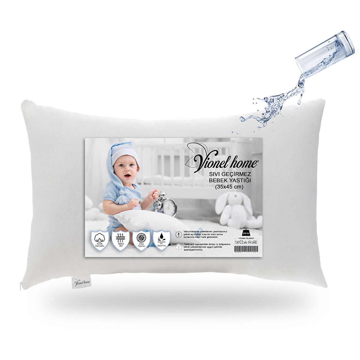 Sıvı Geçirmez Bebek Yastığı, Antialerjik, %100 Pamuklu, Boncuk Silikon, 250Gr
