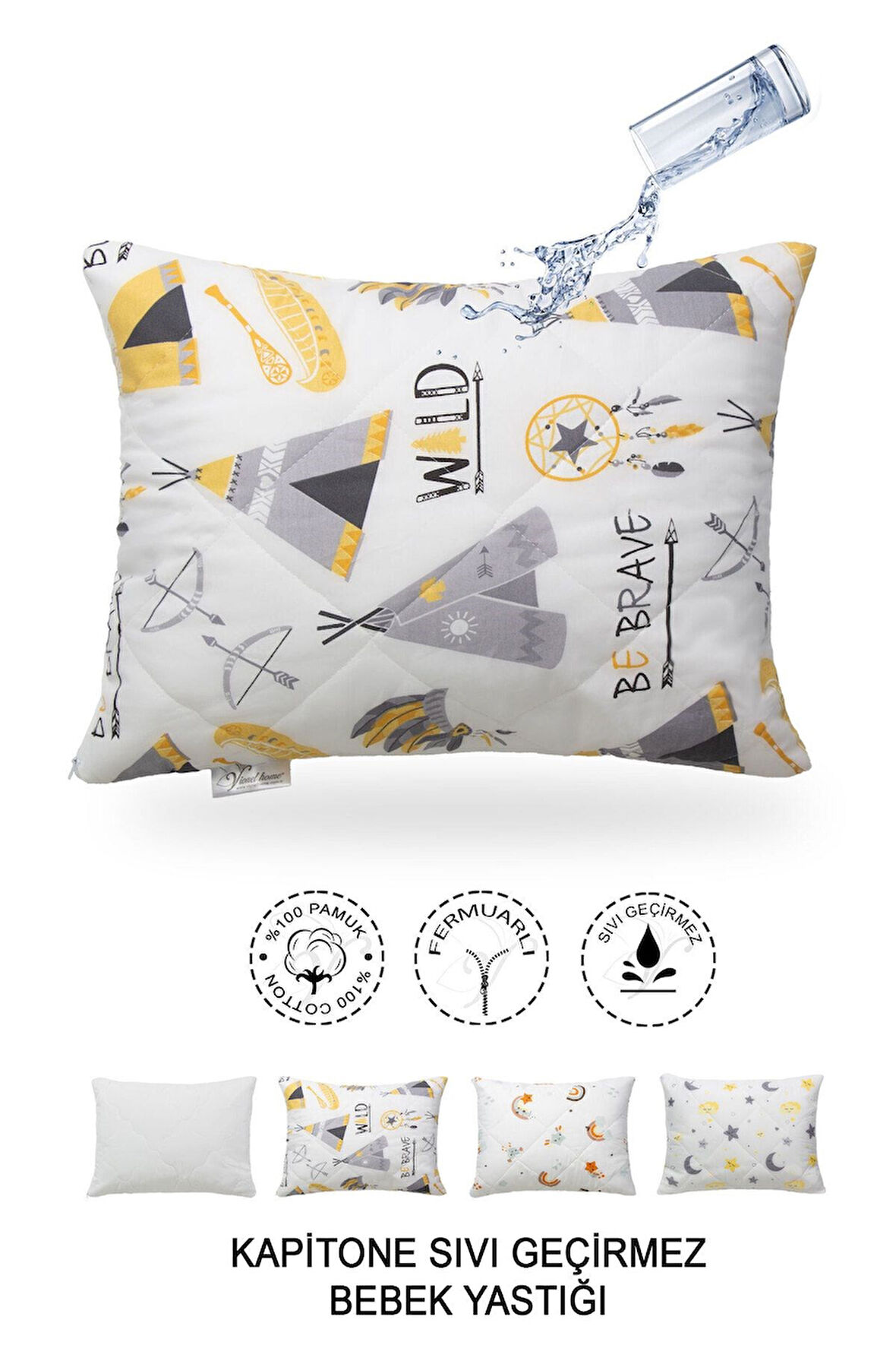 Kapitone Sıvı Geçirmez Bebek Yastığı | %100 Pamuk | Fermuarlı Tasarım |35x45 cm