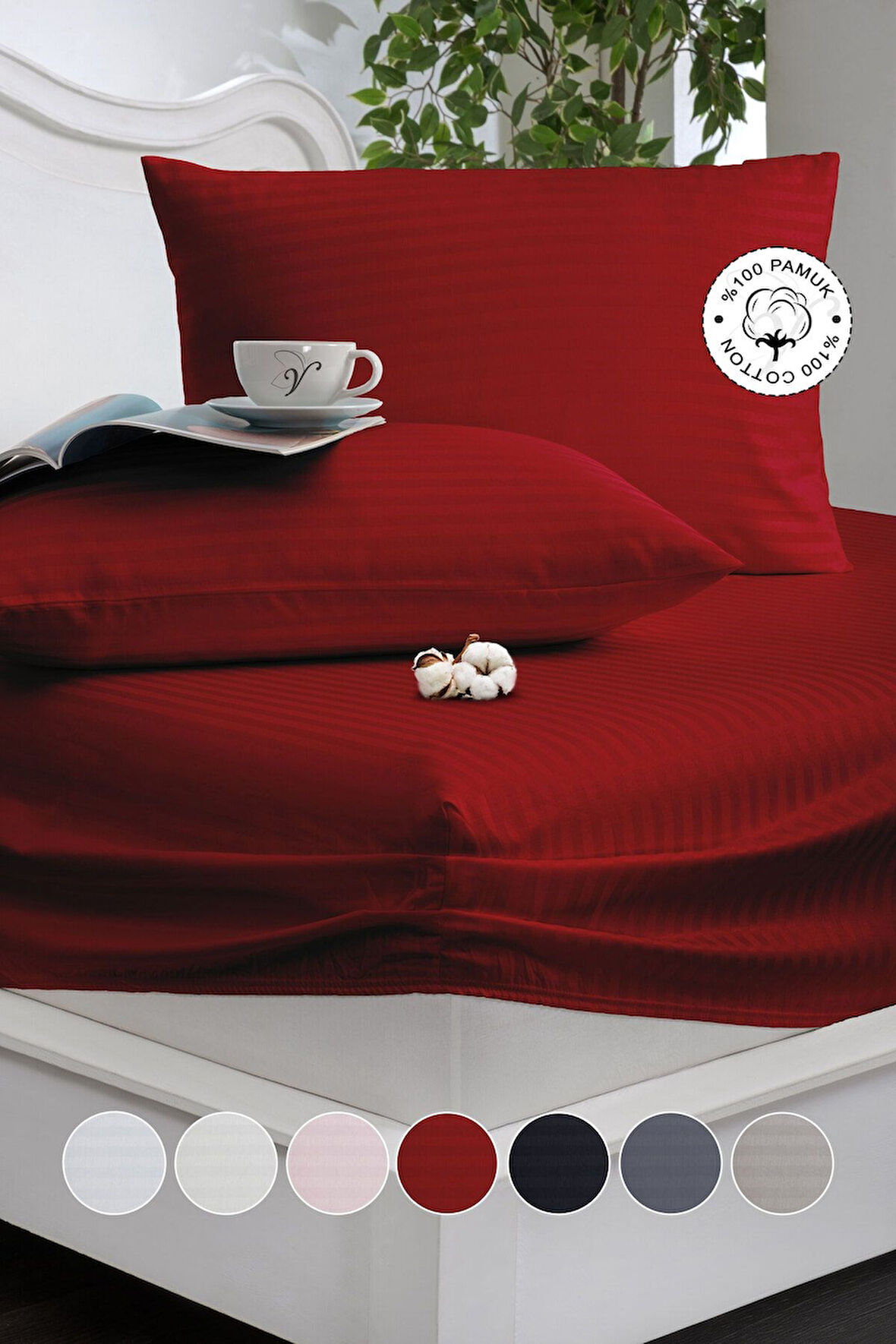 %100 Pamuk Çizgili Saten Tek / Çift Kişilik Lastikli Çarşaf Seti |100x200|160x200|180X200